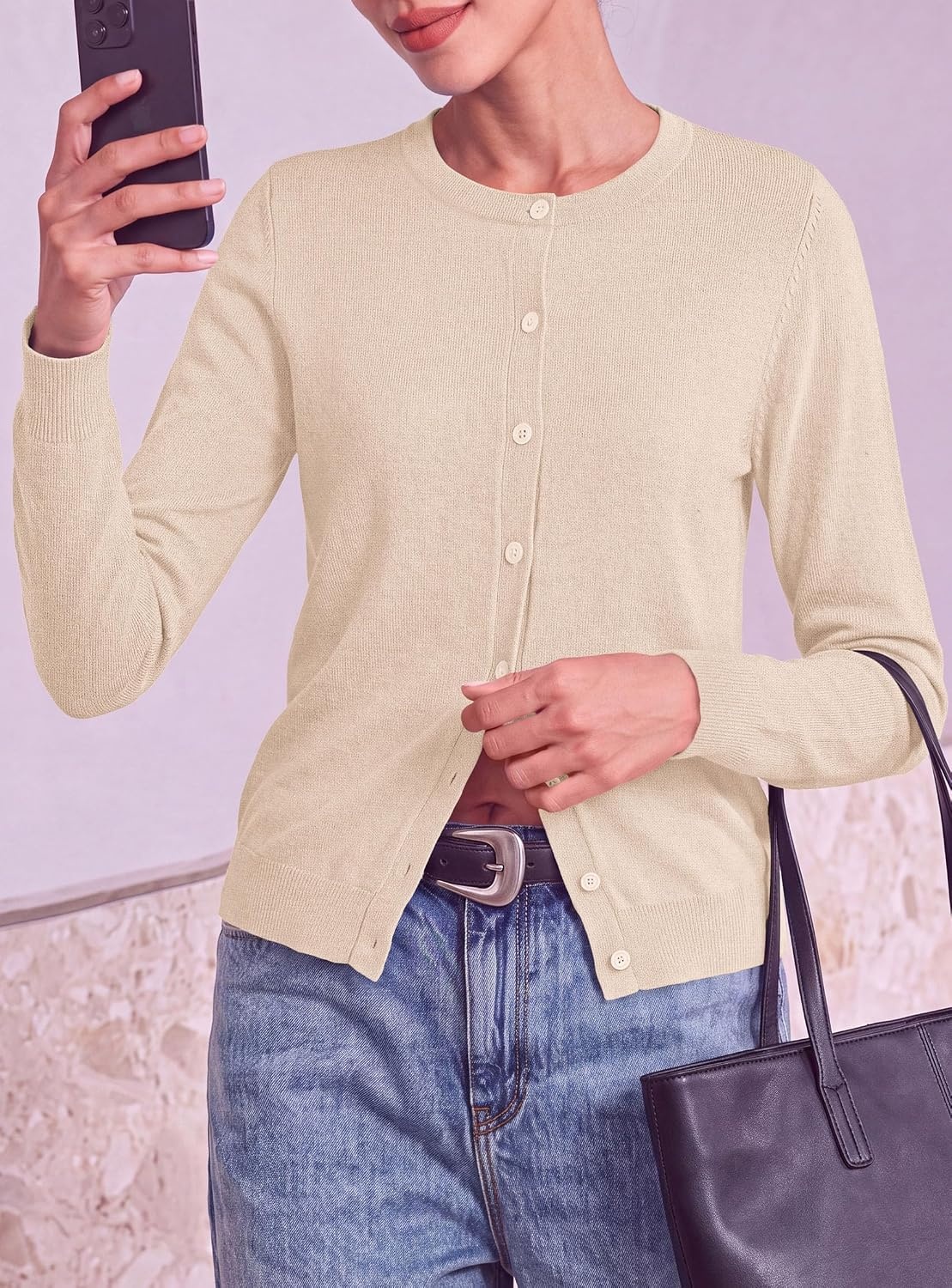 image:imagePRETTYGARDEN Lightweight Cardigans for Women Knit SweatersApricot