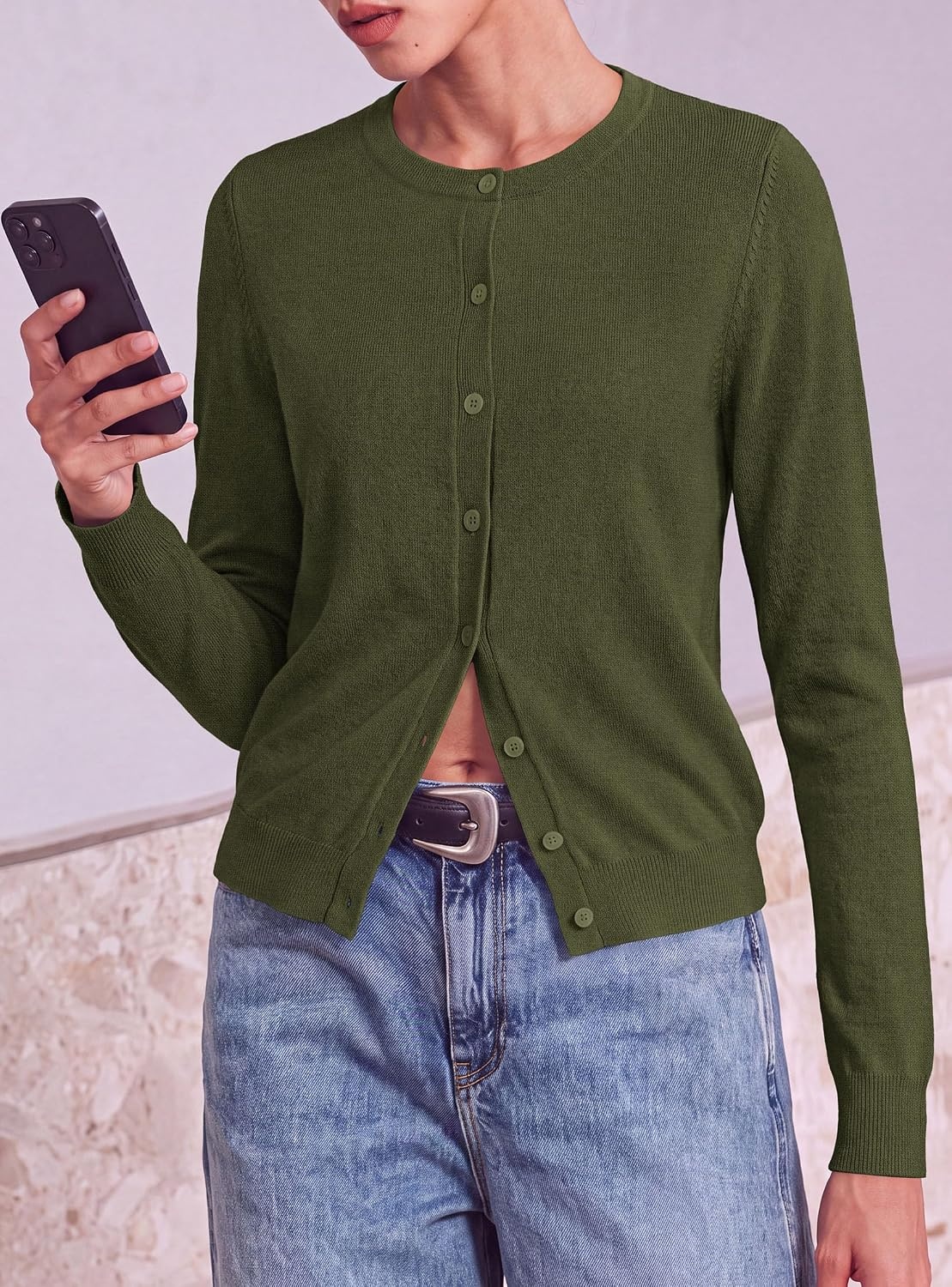 image:imagePRETTYGARDEN Lightweight Cardigans for Women Knit SweatersArmy Green