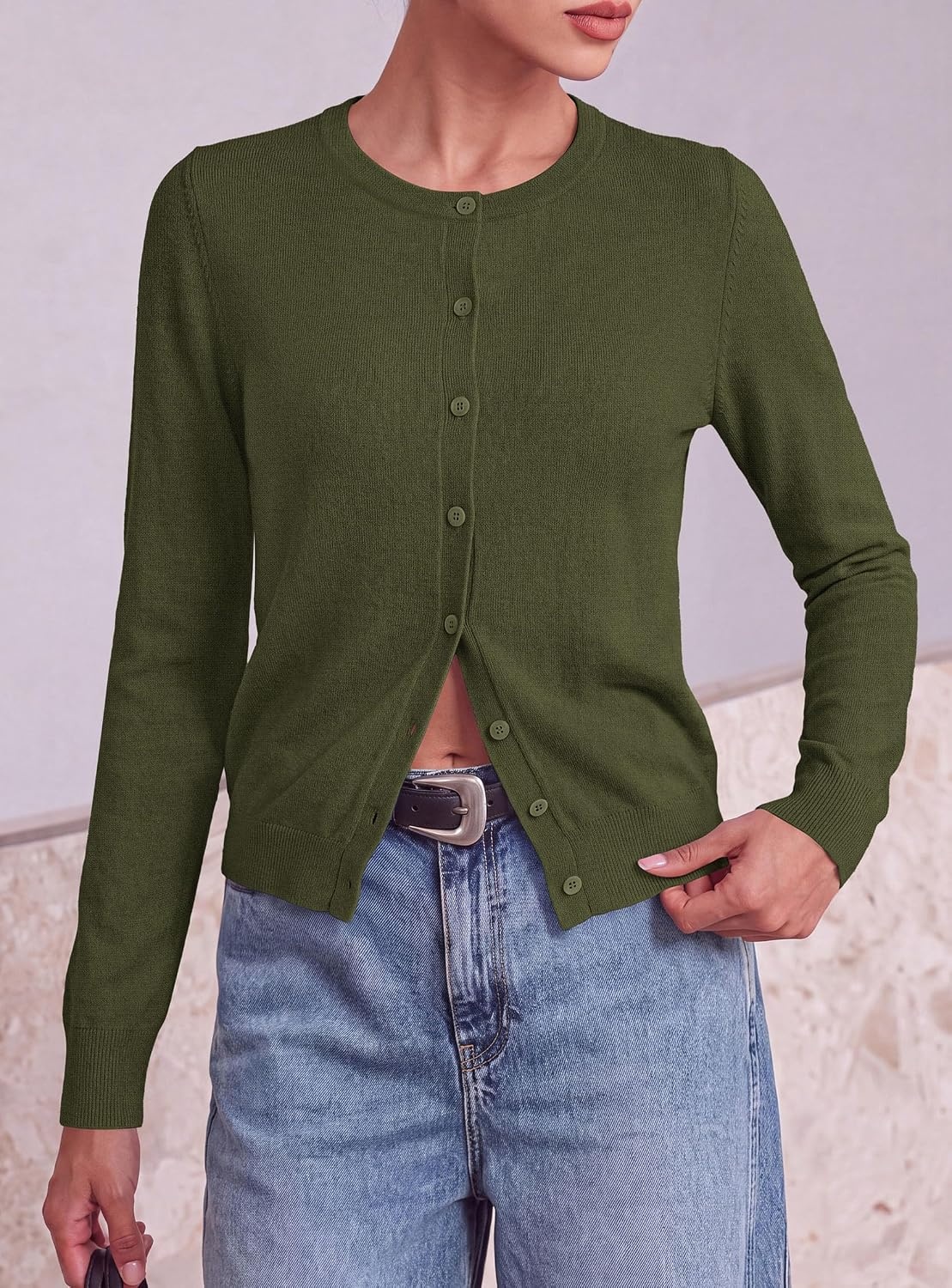 image:imagePRETTYGARDEN Lightweight Cardigans for Women Knit SweatersArmy Green