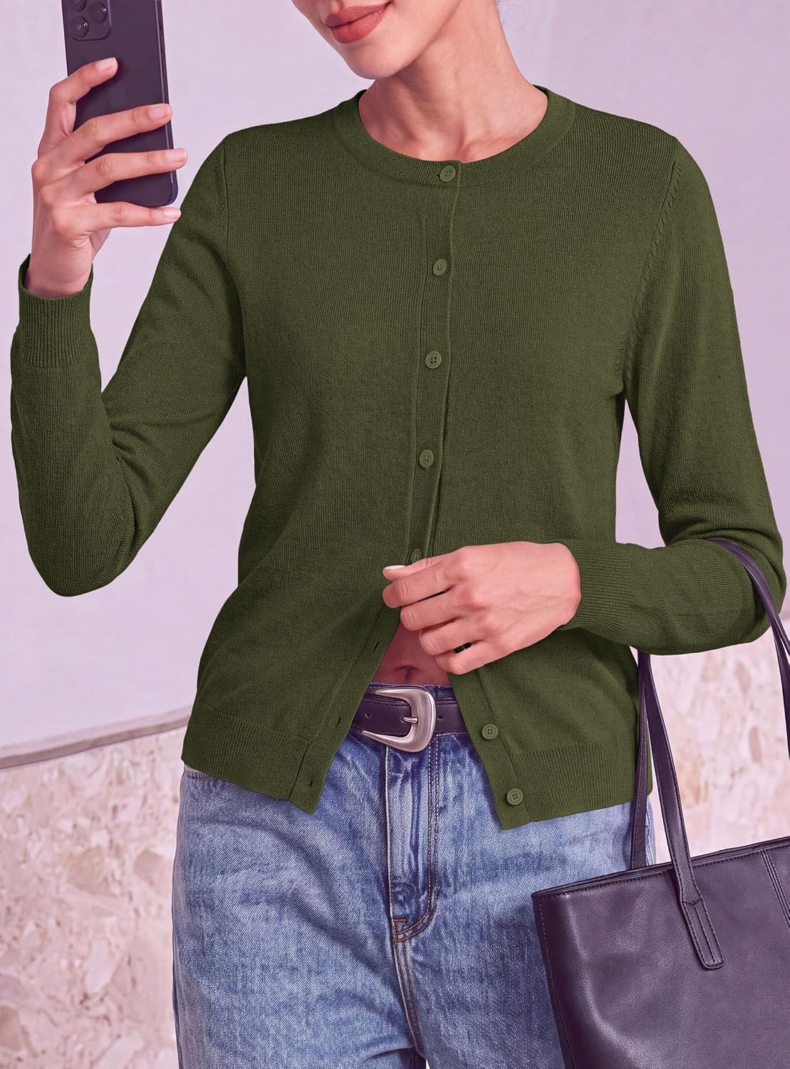 image:imagePRETTYGARDEN Lightweight Cardigans for Women Knit SweatersArmy Green
