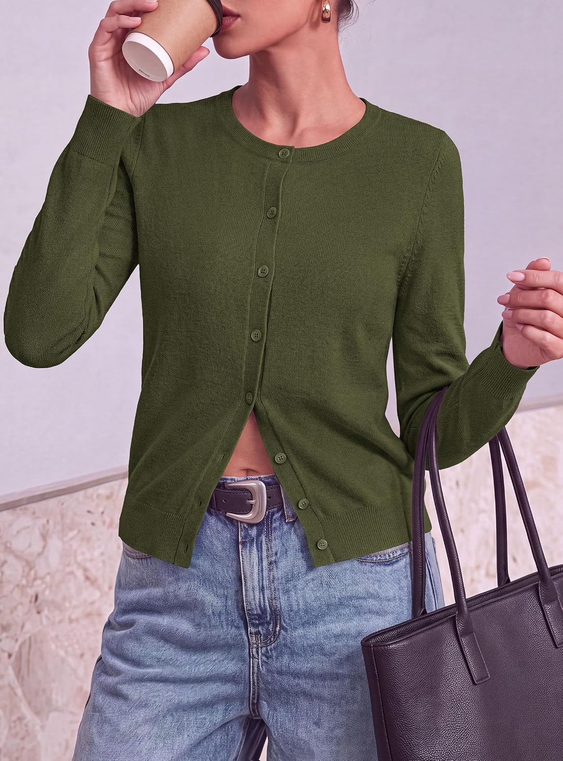 image:imagePRETTYGARDEN Lightweight Cardigans for Women Knit SweatersArmy Green