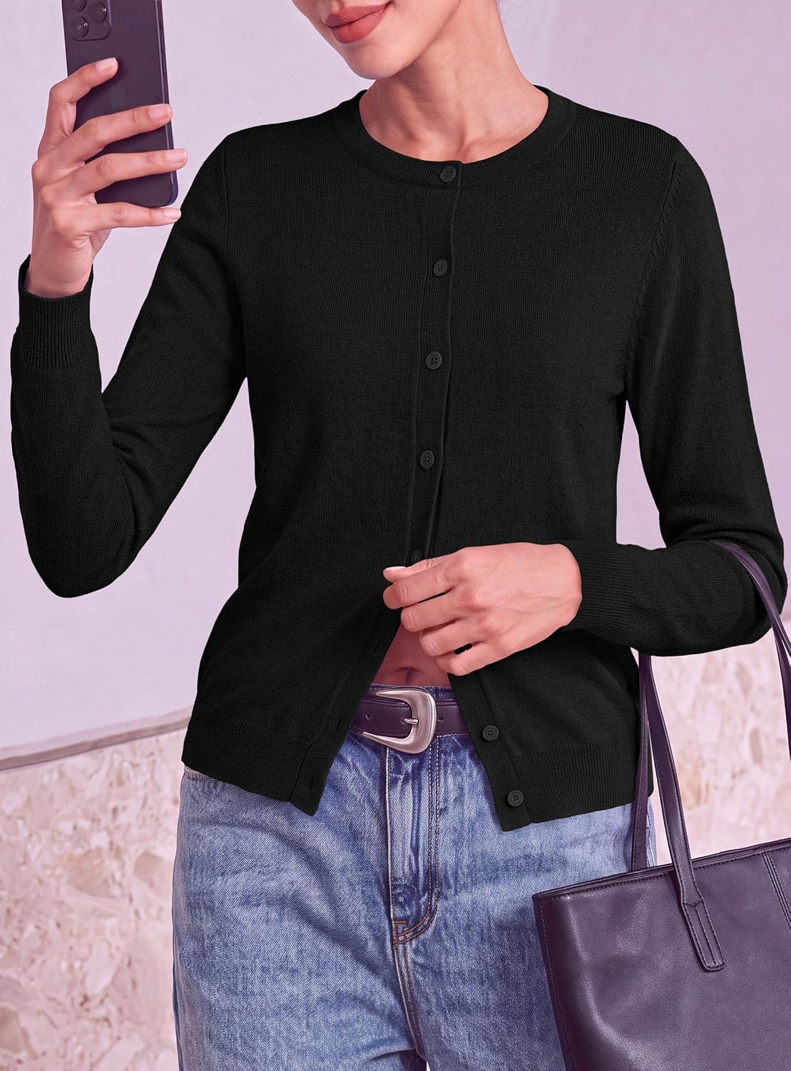 image:imagePRETTYGARDEN Lightweight Cardigans for Women Knit SweatersBlack