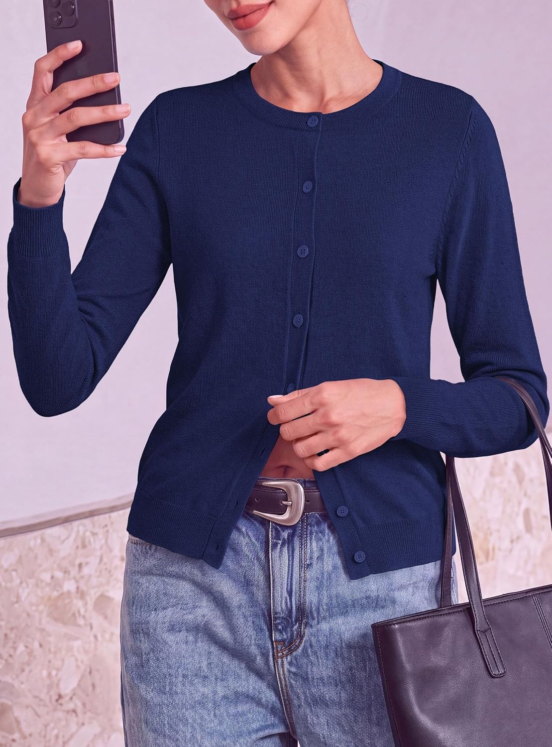image:imagePRETTYGARDEN Lightweight Cardigans for Women Knit SweatersDark Blue