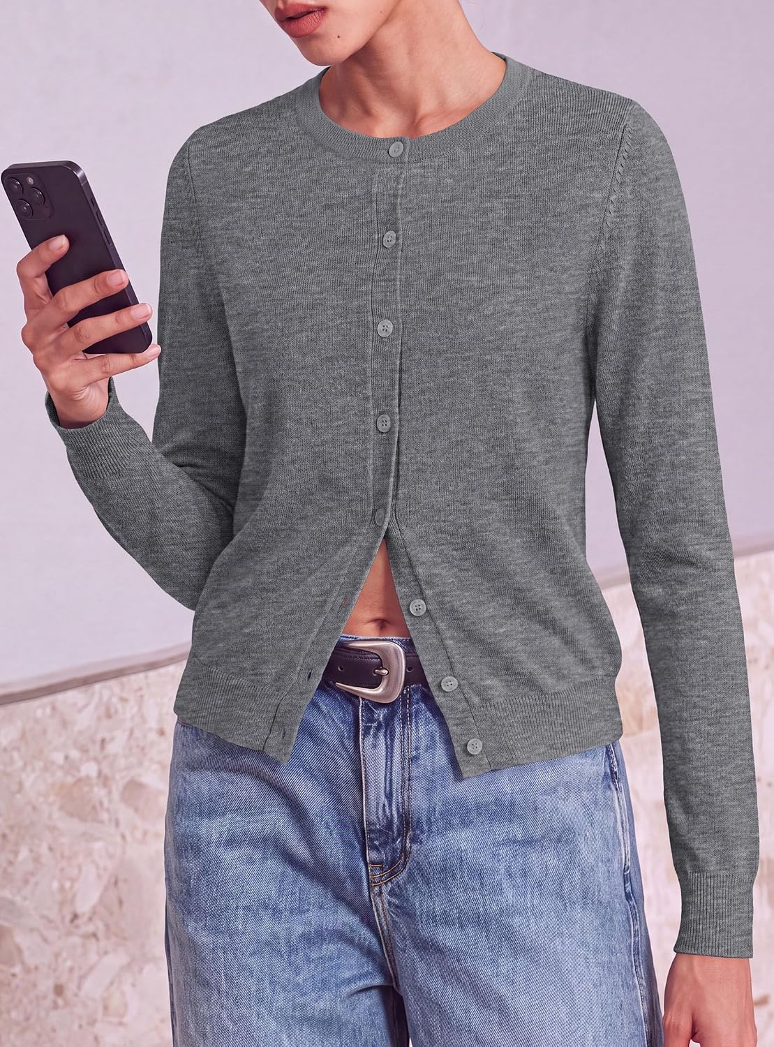 image:imagePRETTYGARDEN Lightweight Cardigans for Women Knit SweatersGrey