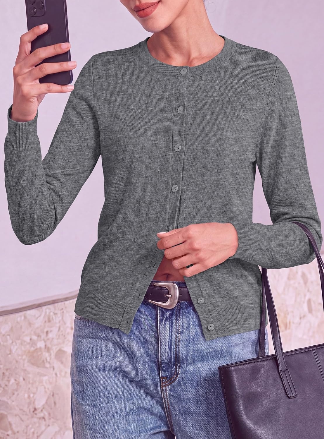 image:imagePRETTYGARDEN Lightweight Cardigans for Women Knit SweatersGrey