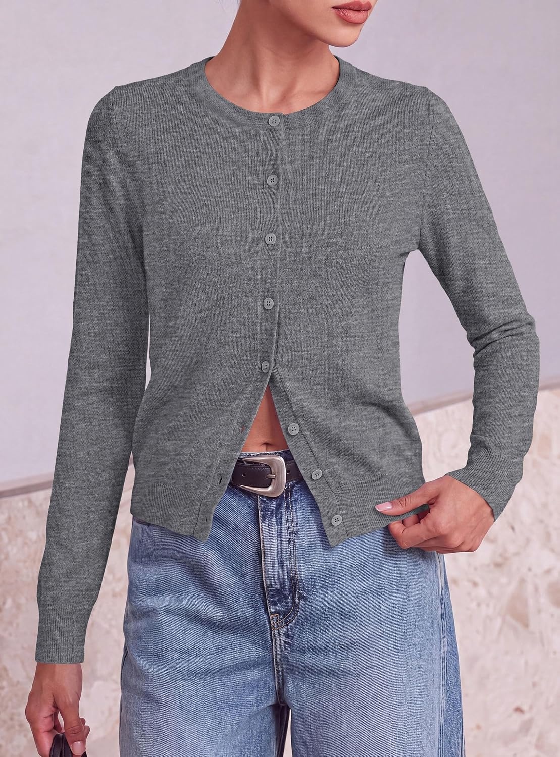 image:imagePRETTYGARDEN Lightweight Cardigans for Women Knit SweatersGrey