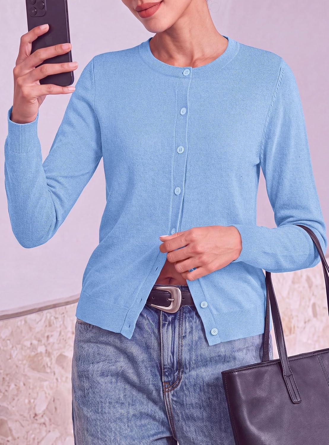 image:imagePRETTYGARDEN Lightweight Cardigans for Women Knit SweatersLight Blue