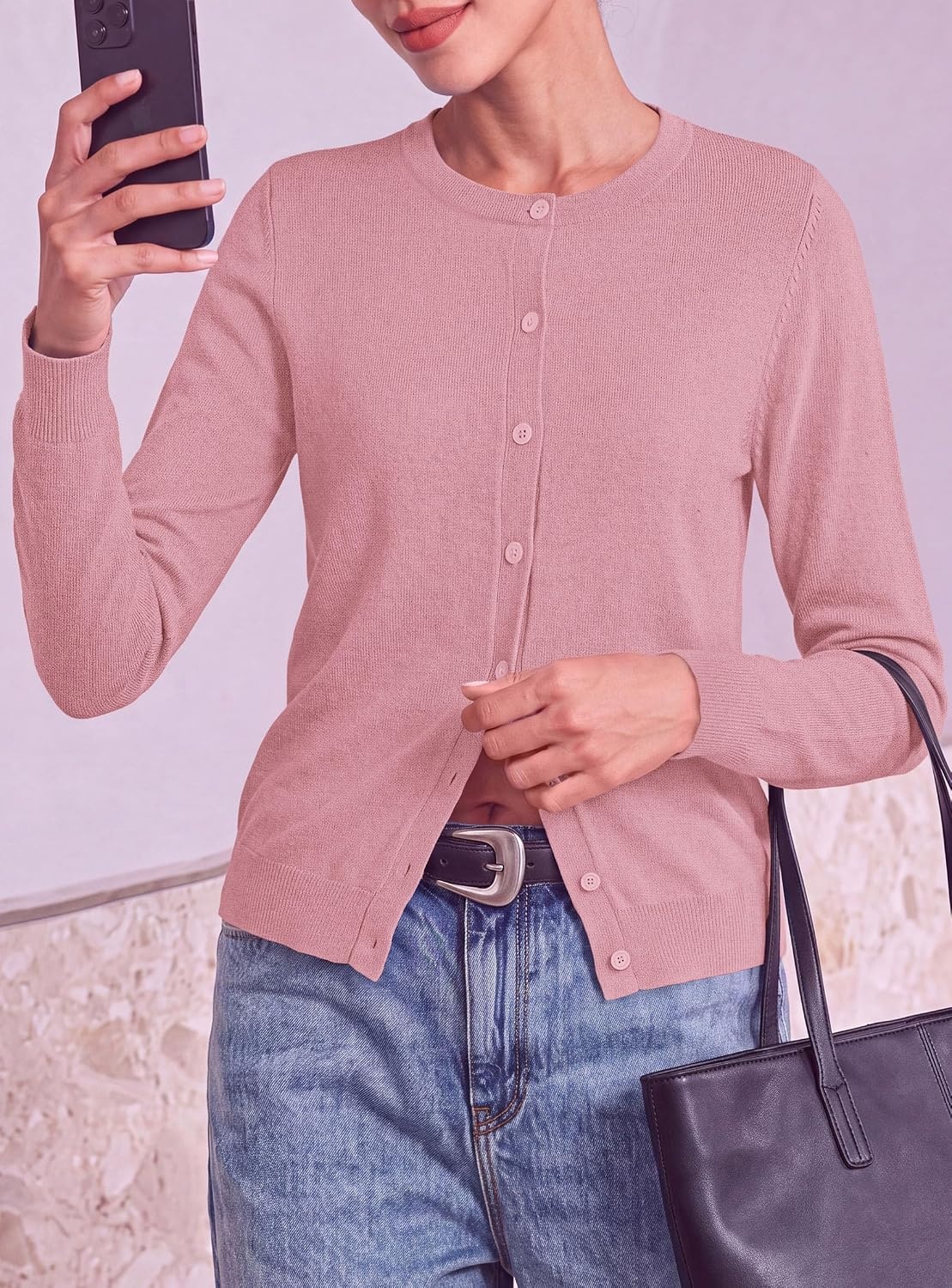 image:imagePRETTYGARDEN Lightweight Cardigans for Women Knit SweatersPink