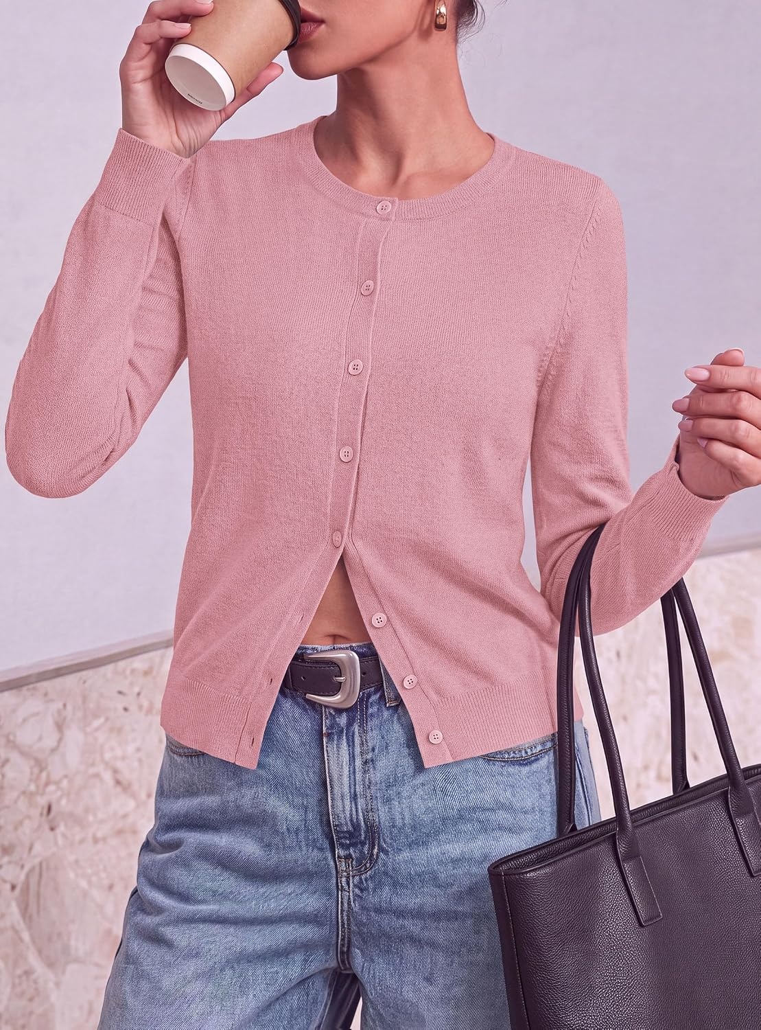 image:imagePRETTYGARDEN Lightweight Cardigans for Women Knit SweatersPink