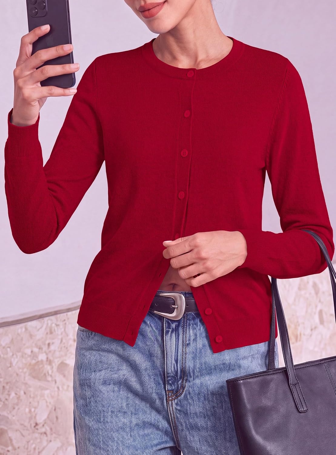 image:imagePRETTYGARDEN Lightweight Cardigans for Women Knit SweatersRed