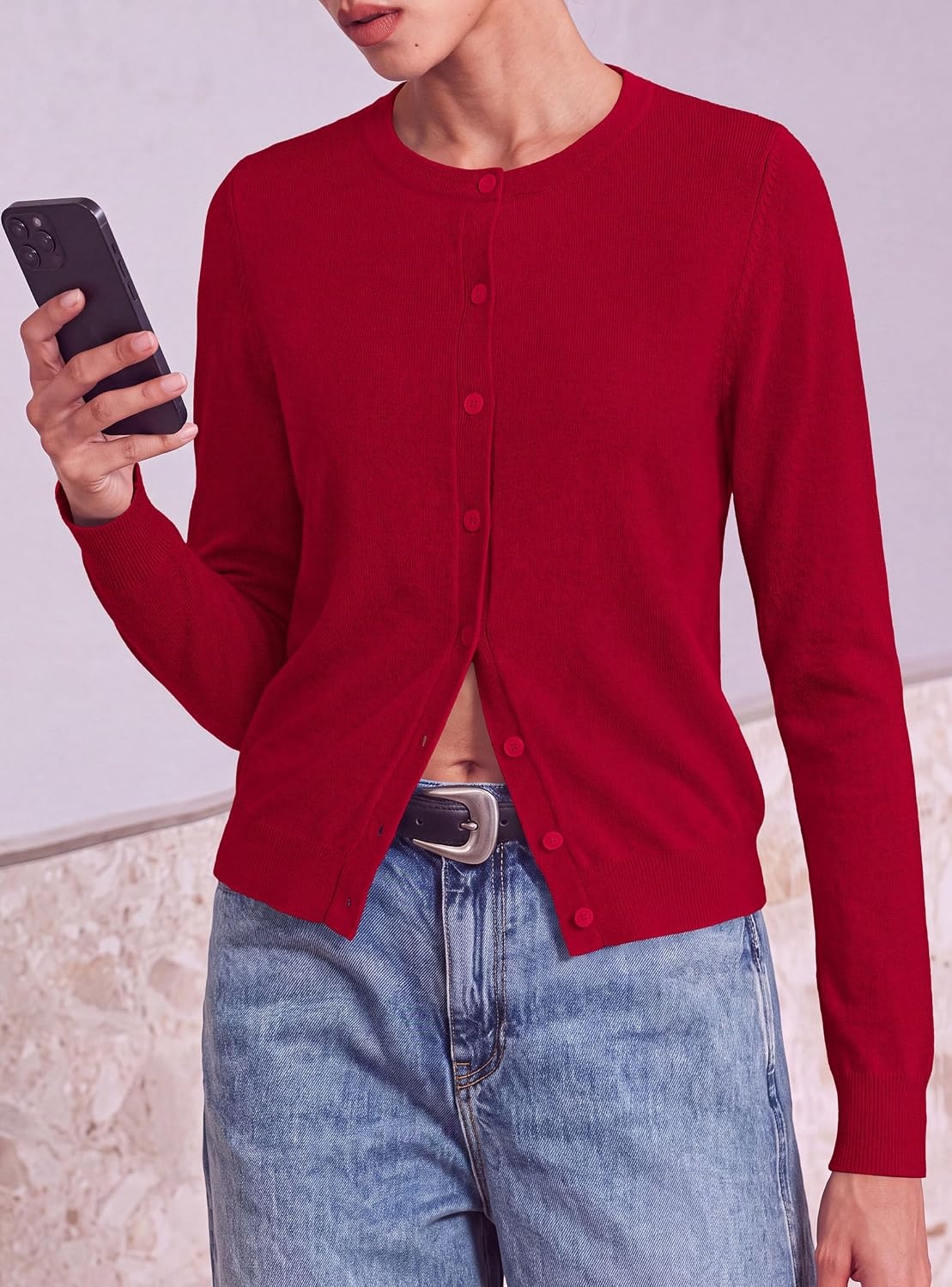 image:imagePRETTYGARDEN Lightweight Cardigans for Women Knit SweatersRed