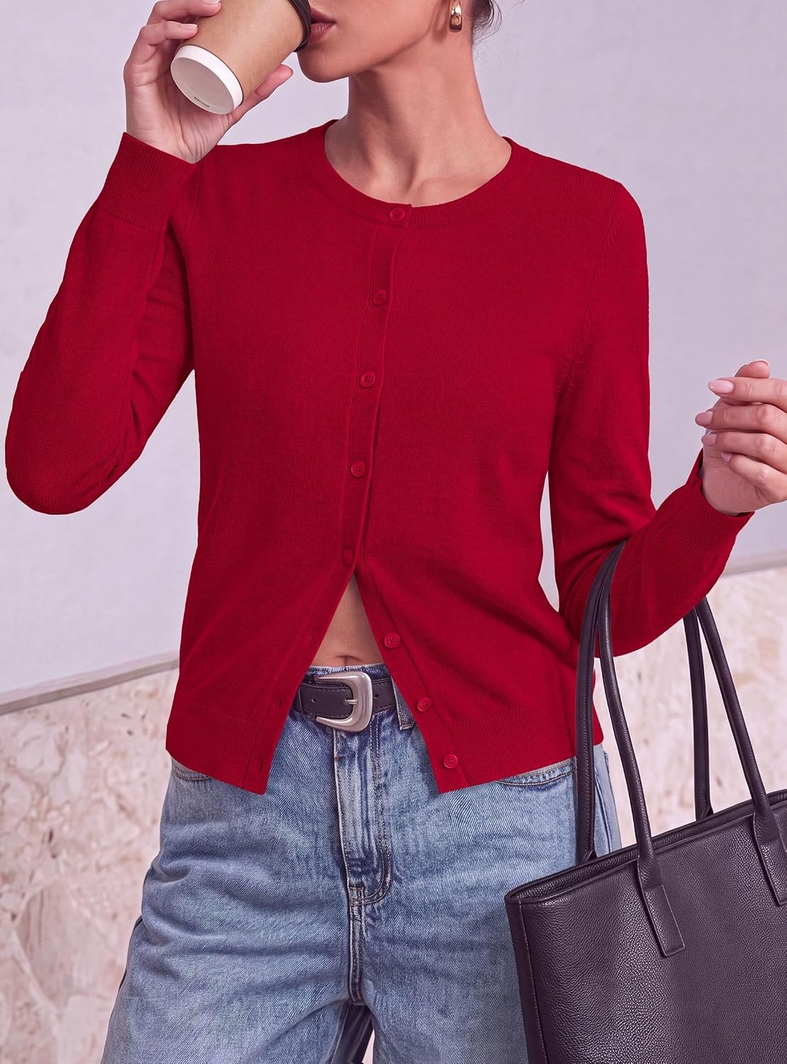 image:imagePRETTYGARDEN Lightweight Cardigans for Women Knit SweatersRed