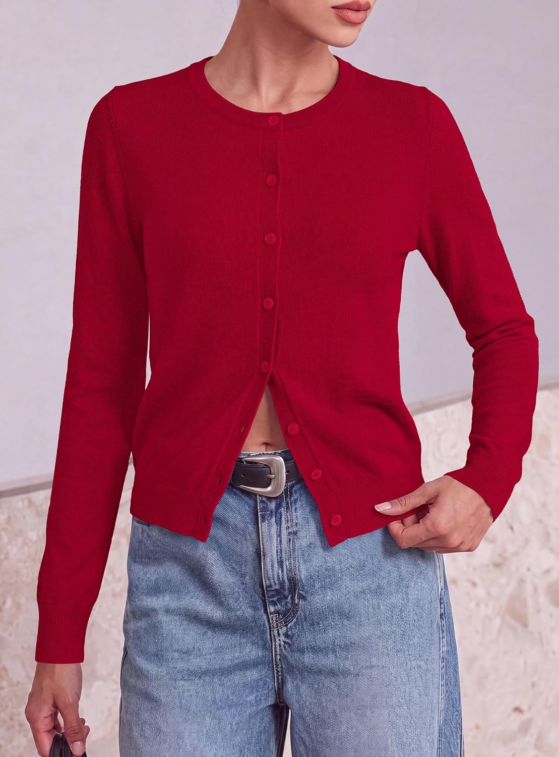 image:imagePRETTYGARDEN Lightweight Cardigans for Women Knit SweatersRed