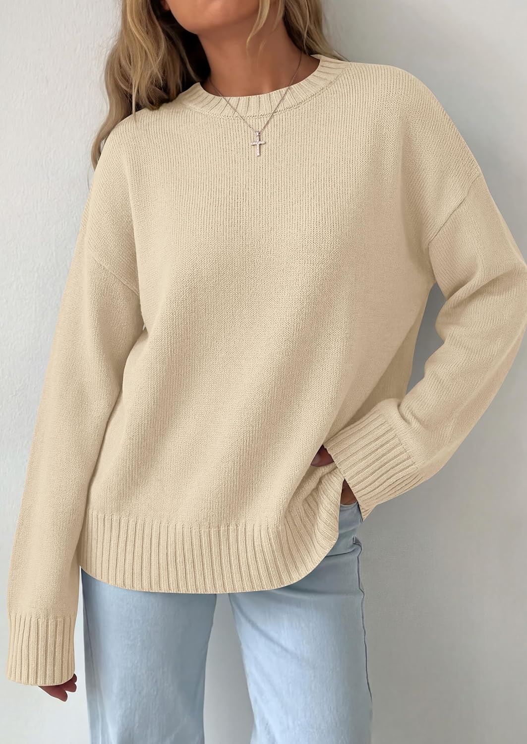 image:imagePRETTYGARDEN Oversized Sweater Womens Crewneck Long Sleeve TopsBeige
