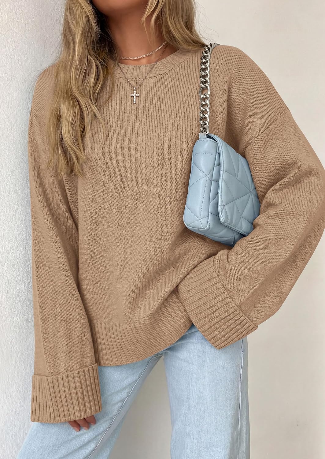 image:imagePRETTYGARDEN Oversized Sweater Womens Crewneck Long Sleeve TopsKhaki