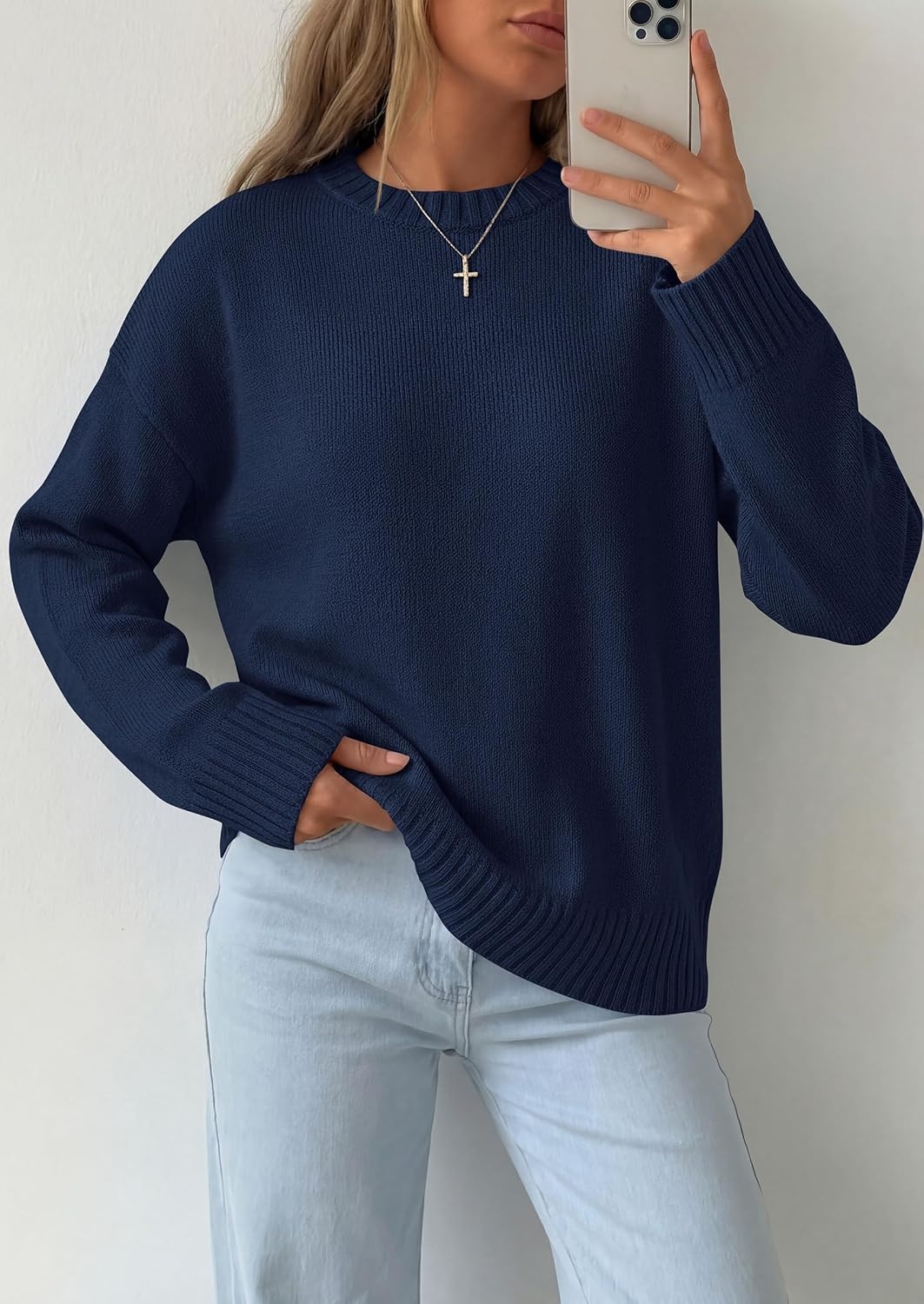 image:imagePRETTYGARDEN Oversized Sweater Womens Crewneck Long Sleeve TopsNavy Blue
