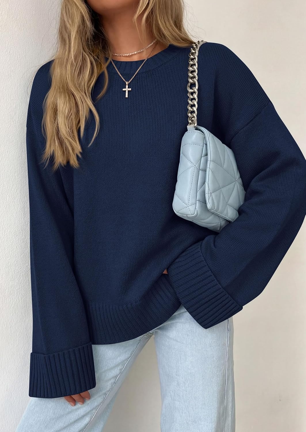 image:imagePRETTYGARDEN Oversized Sweater Womens Crewneck Long Sleeve TopsNavy Blue