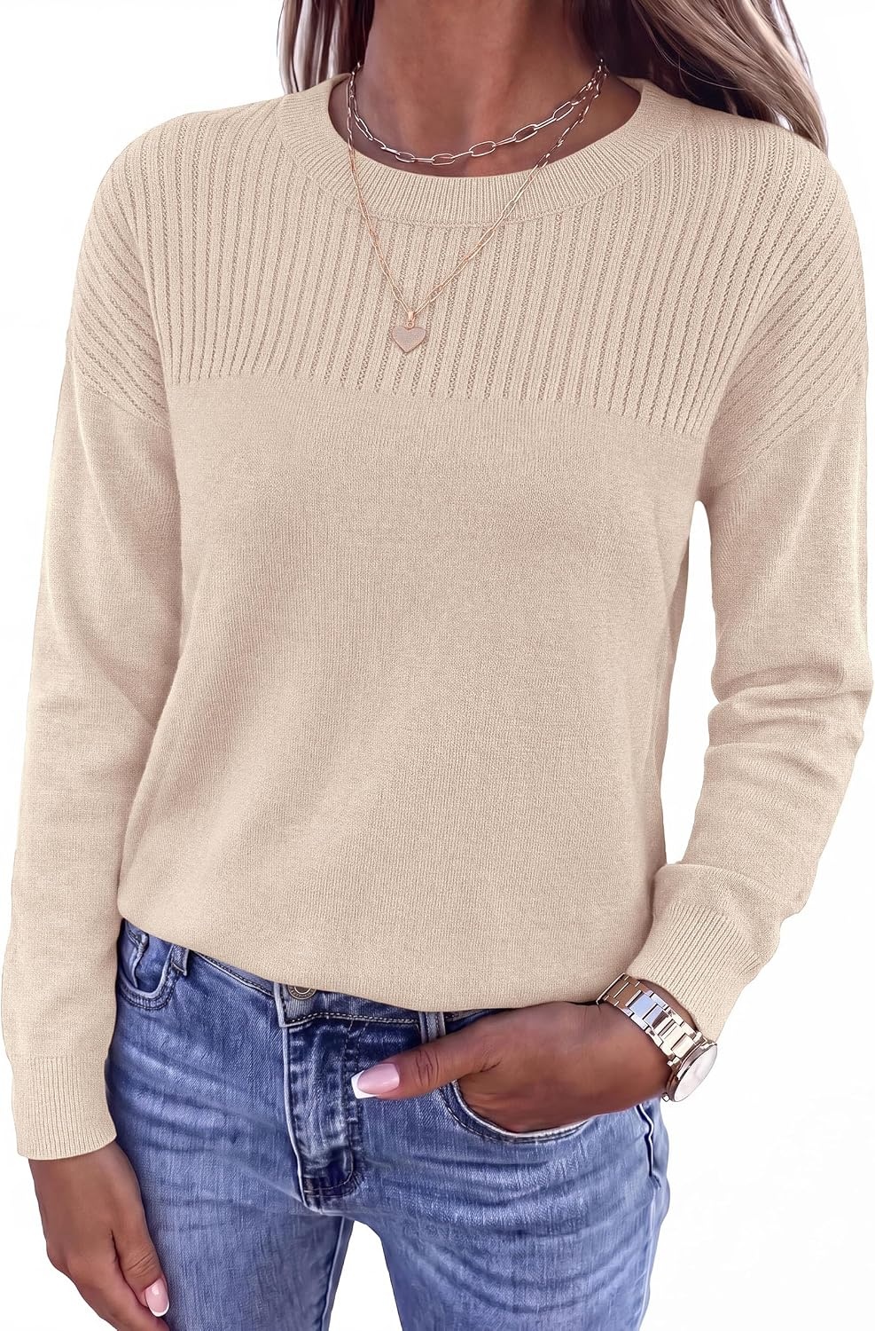 image:imagePRETTYGARDEN Sweaters for Women Lightweight Pullover TopsApricot