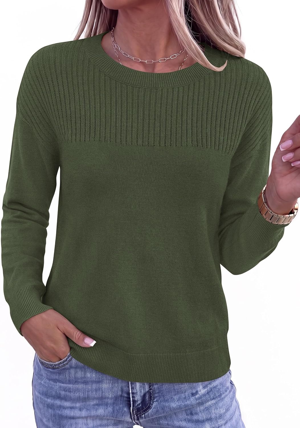 image:imagePRETTYGARDEN Sweaters for Women Lightweight Pullover TopsArmy Green
