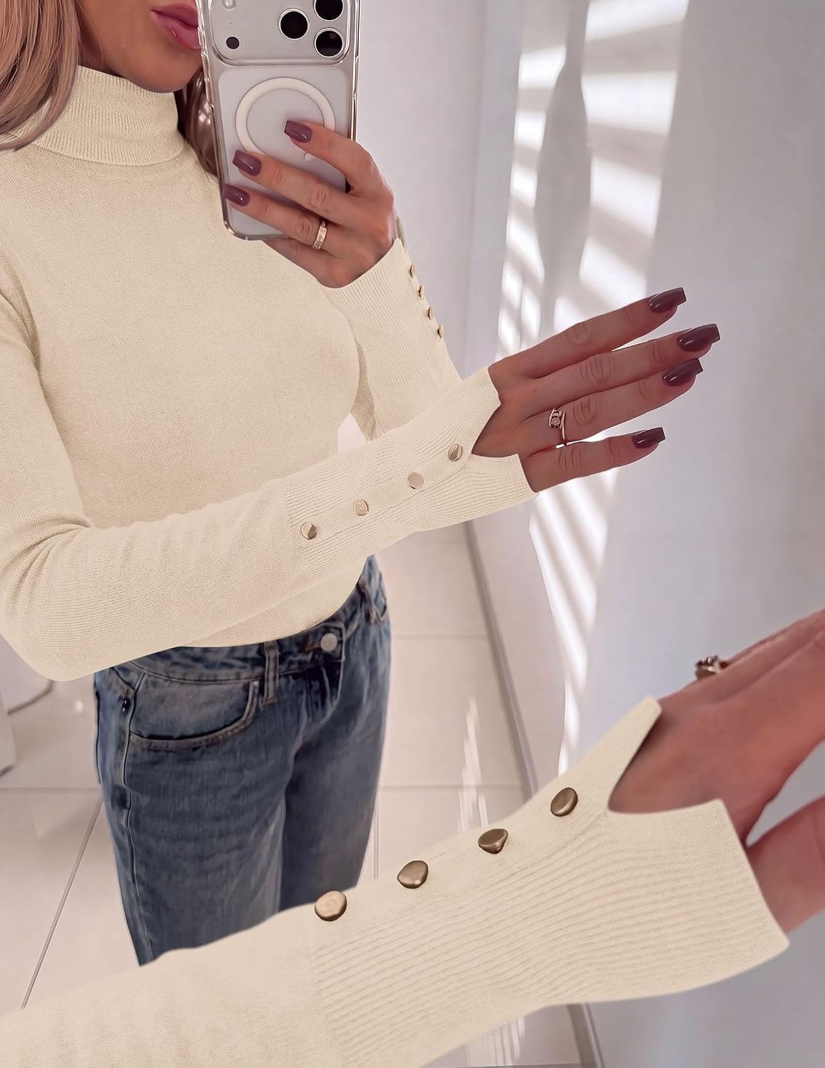image:imagePRETTYGARDEN Women Turtleneck Sweaters Fall Long Sleeve TopsApricot