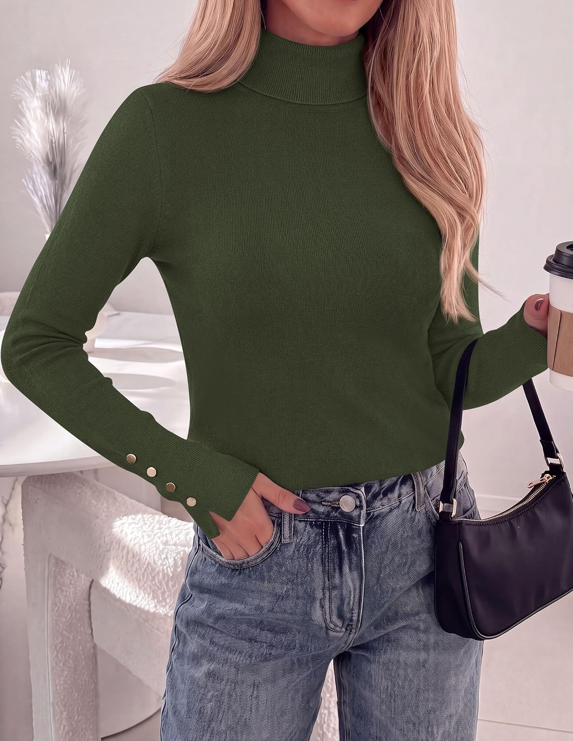 image:imagePRETTYGARDEN Women Turtleneck Sweaters Fall Long Sleeve TopsArmy Green