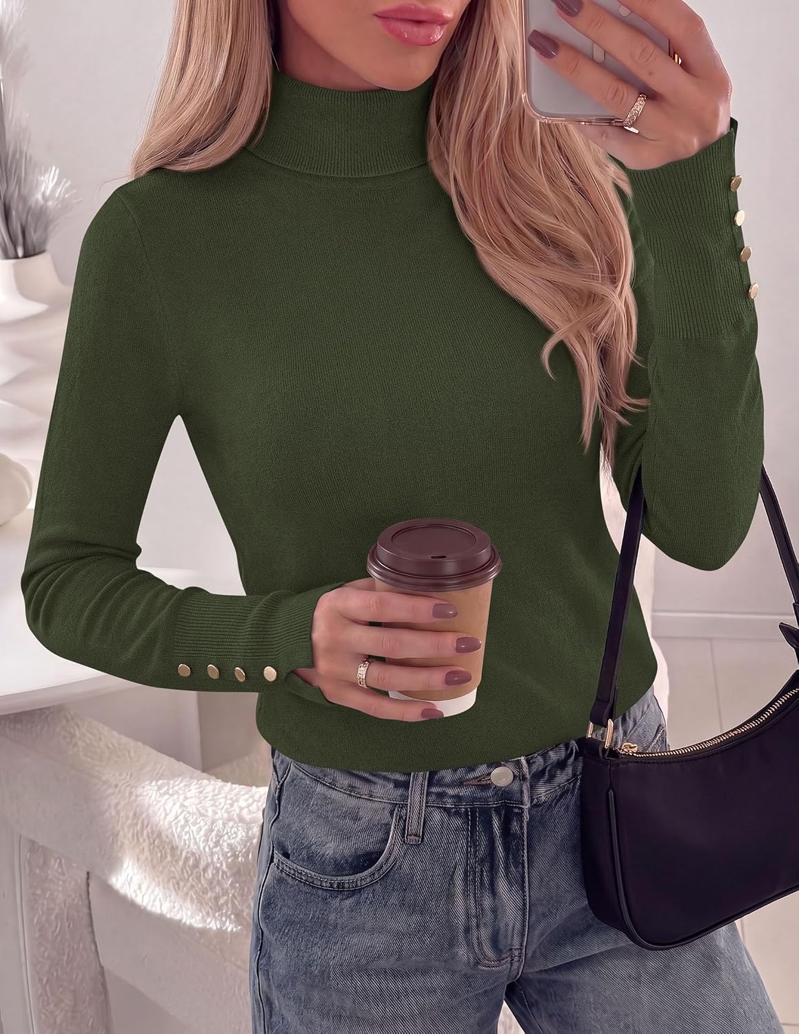 image:imagePRETTYGARDEN Women Turtleneck Sweaters Fall Long Sleeve TopsArmy Green