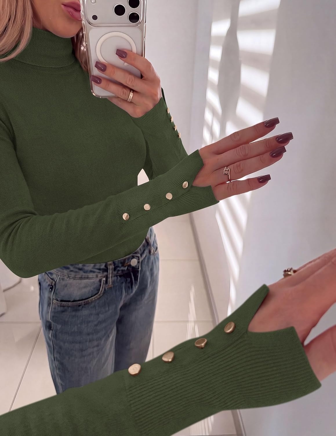 image:imagePRETTYGARDEN Women Turtleneck Sweaters Fall Long Sleeve TopsArmy Green