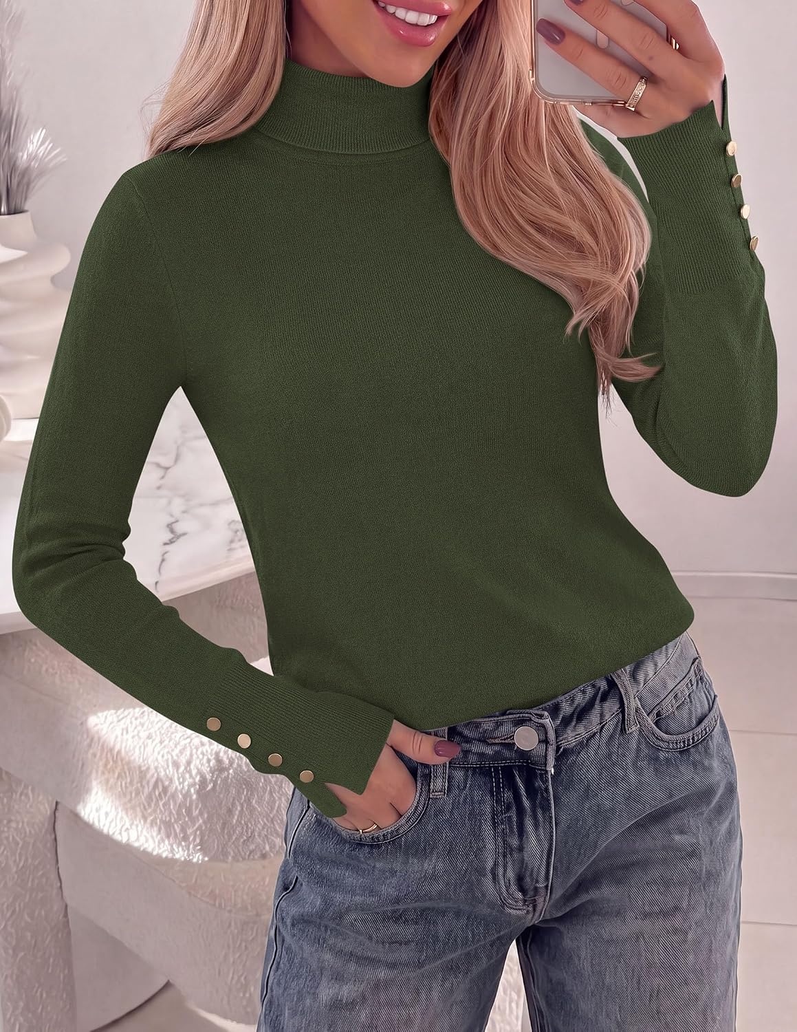 image:imagePRETTYGARDEN Women Turtleneck Sweaters Fall Long Sleeve TopsArmy Green