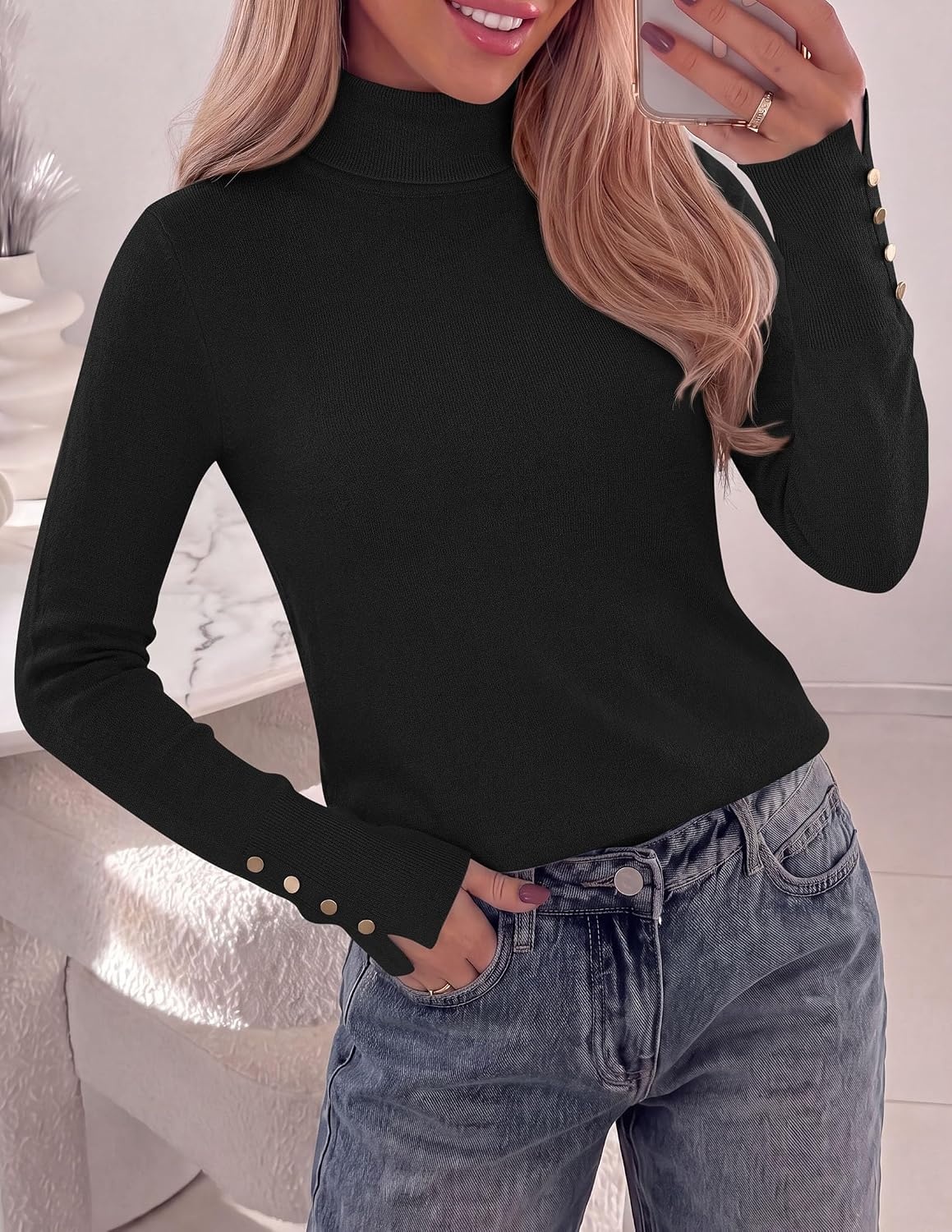 image:imagePRETTYGARDEN Women Turtleneck Sweaters Fall Long Sleeve TopsBlack