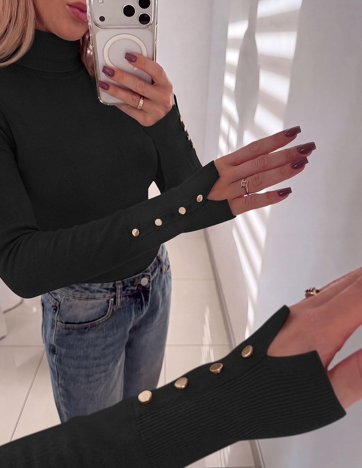 image:imagePRETTYGARDEN Women Turtleneck Sweaters Fall Long Sleeve TopsBlack