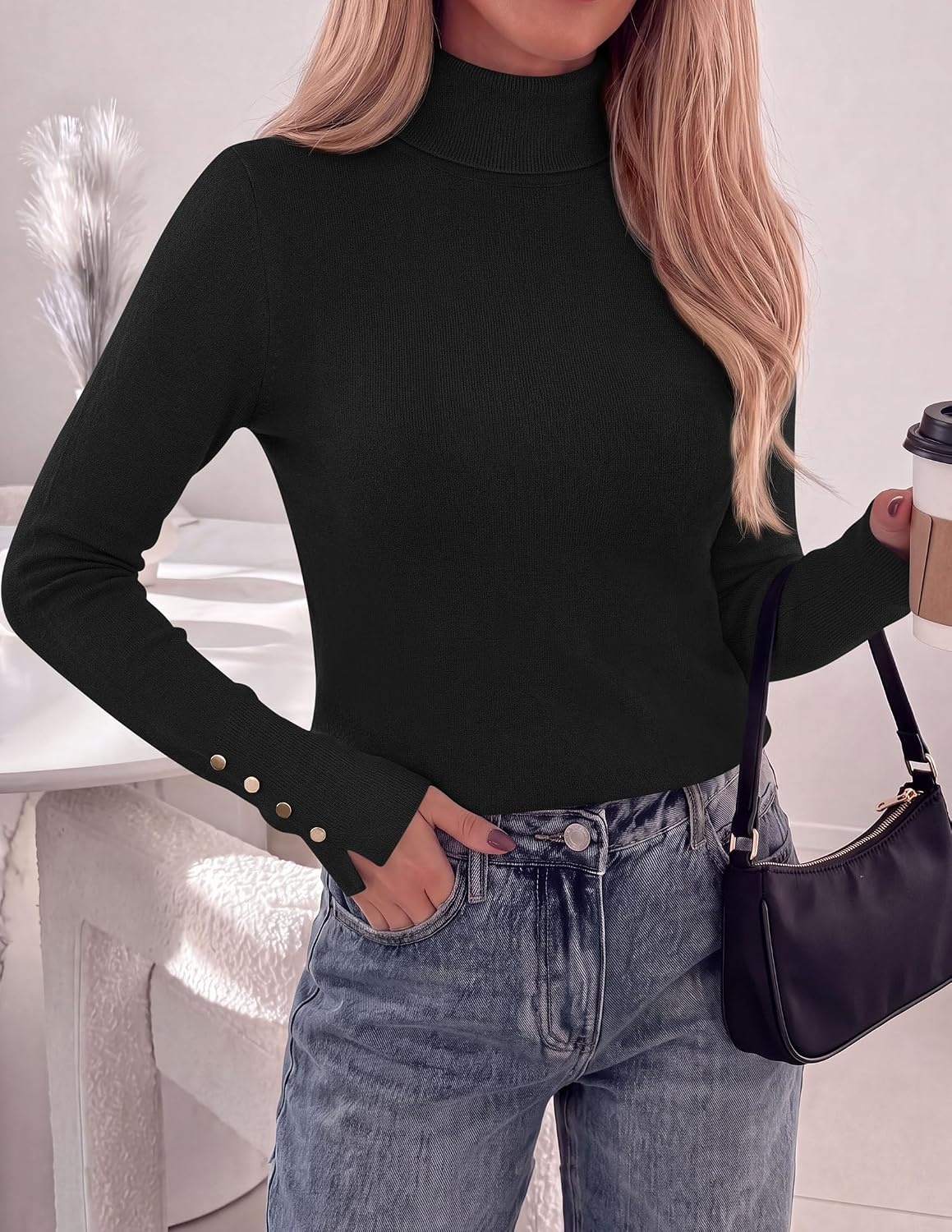 image:imagePRETTYGARDEN Women Turtleneck Sweaters Fall Long Sleeve TopsBlack