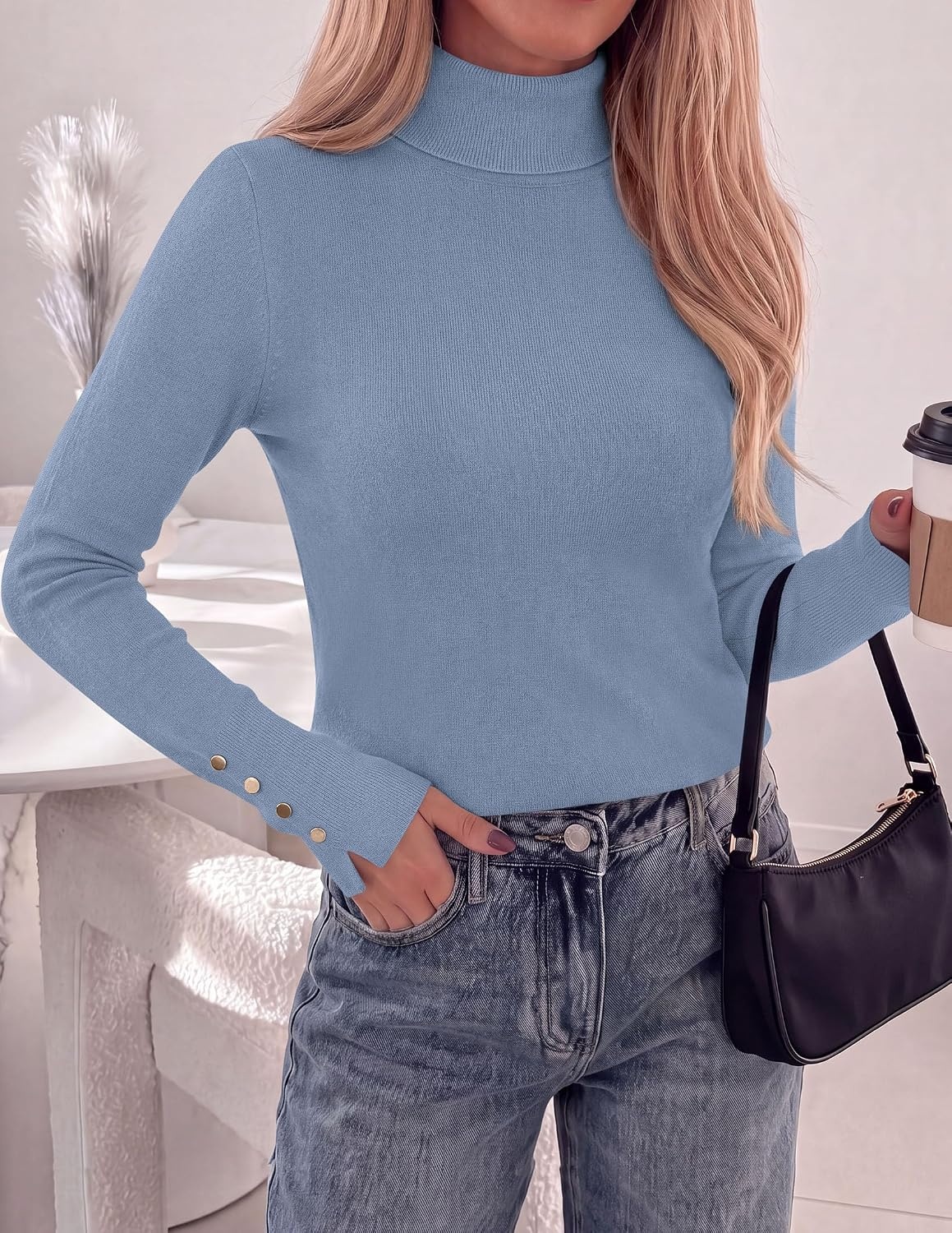 image:imagePRETTYGARDEN Women Turtleneck Sweaters Fall Long Sleeve TopsBlue Grey