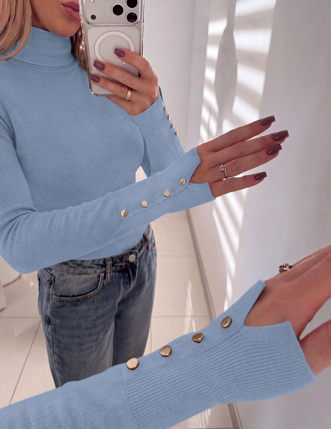 image:imagePRETTYGARDEN Women Turtleneck Sweaters Fall Long Sleeve TopsBlue Grey