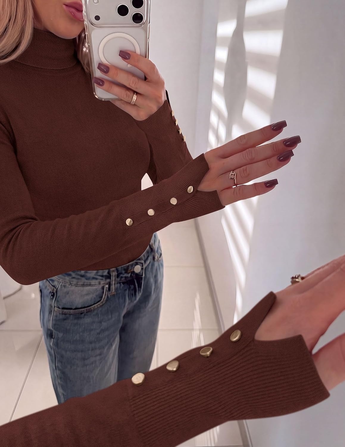 image:imagePRETTYGARDEN Women Turtleneck Sweaters Fall Long Sleeve TopsBrown