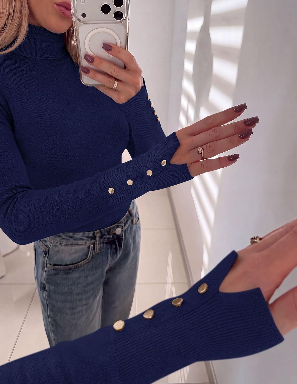 image:imagePRETTYGARDEN Women Turtleneck Sweaters Fall Long Sleeve TopsNavy Blue