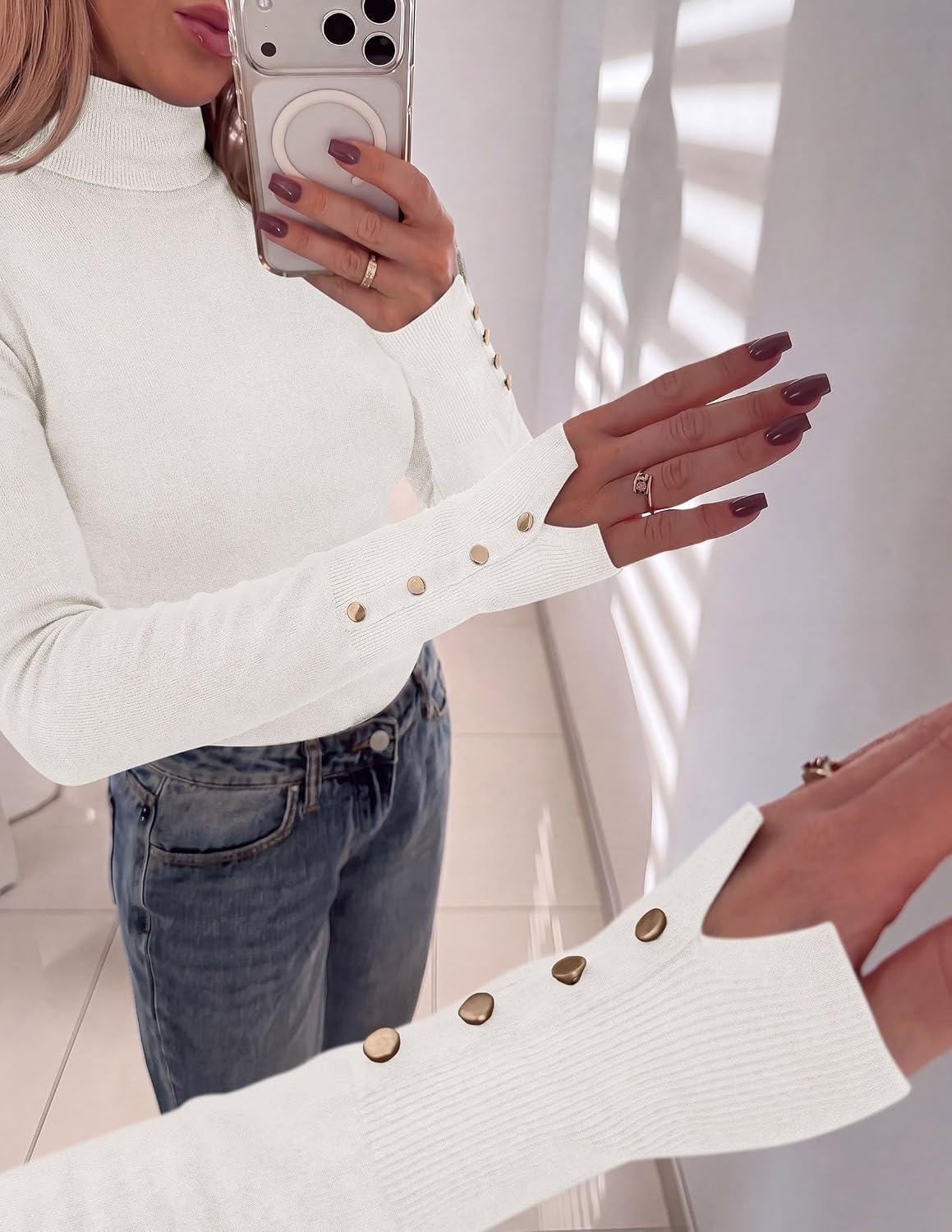 image:imagePRETTYGARDEN Women Turtleneck Sweaters Fall Long Sleeve TopsWhite