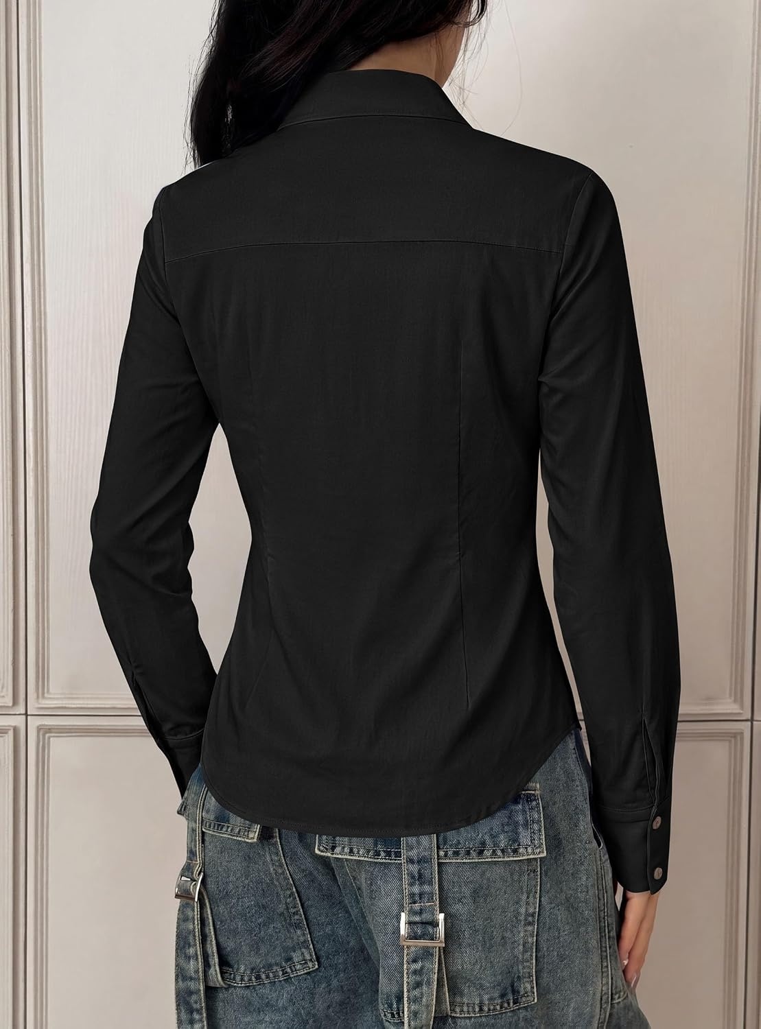 image:imagePRETTYGARDEN Womens Button Down Shirts Long Sleeve BlouseBlack