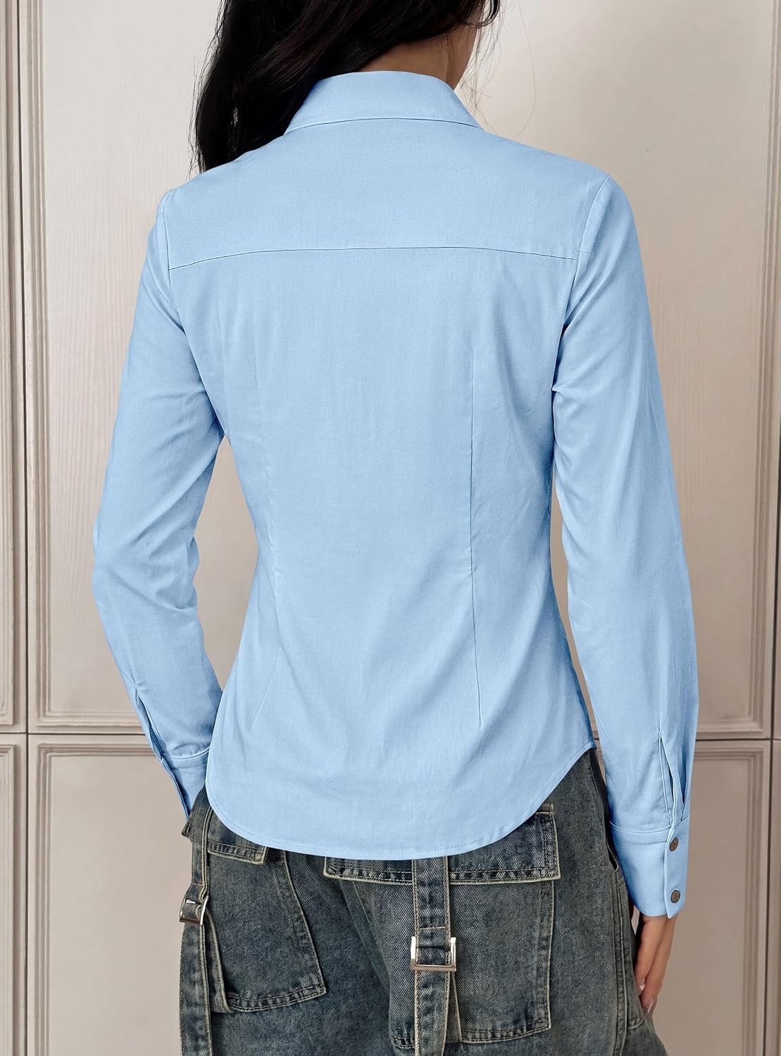 image:imagePRETTYGARDEN Womens Button Down Shirts Long Sleeve BlouseBlue
