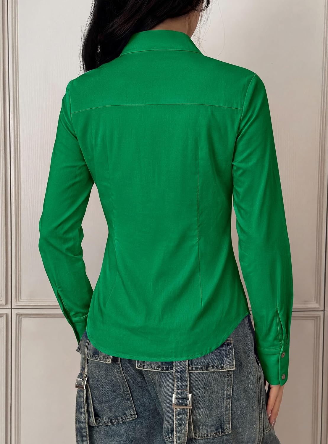 image:imagePRETTYGARDEN Womens Button Down Shirts Long Sleeve BlouseGreen