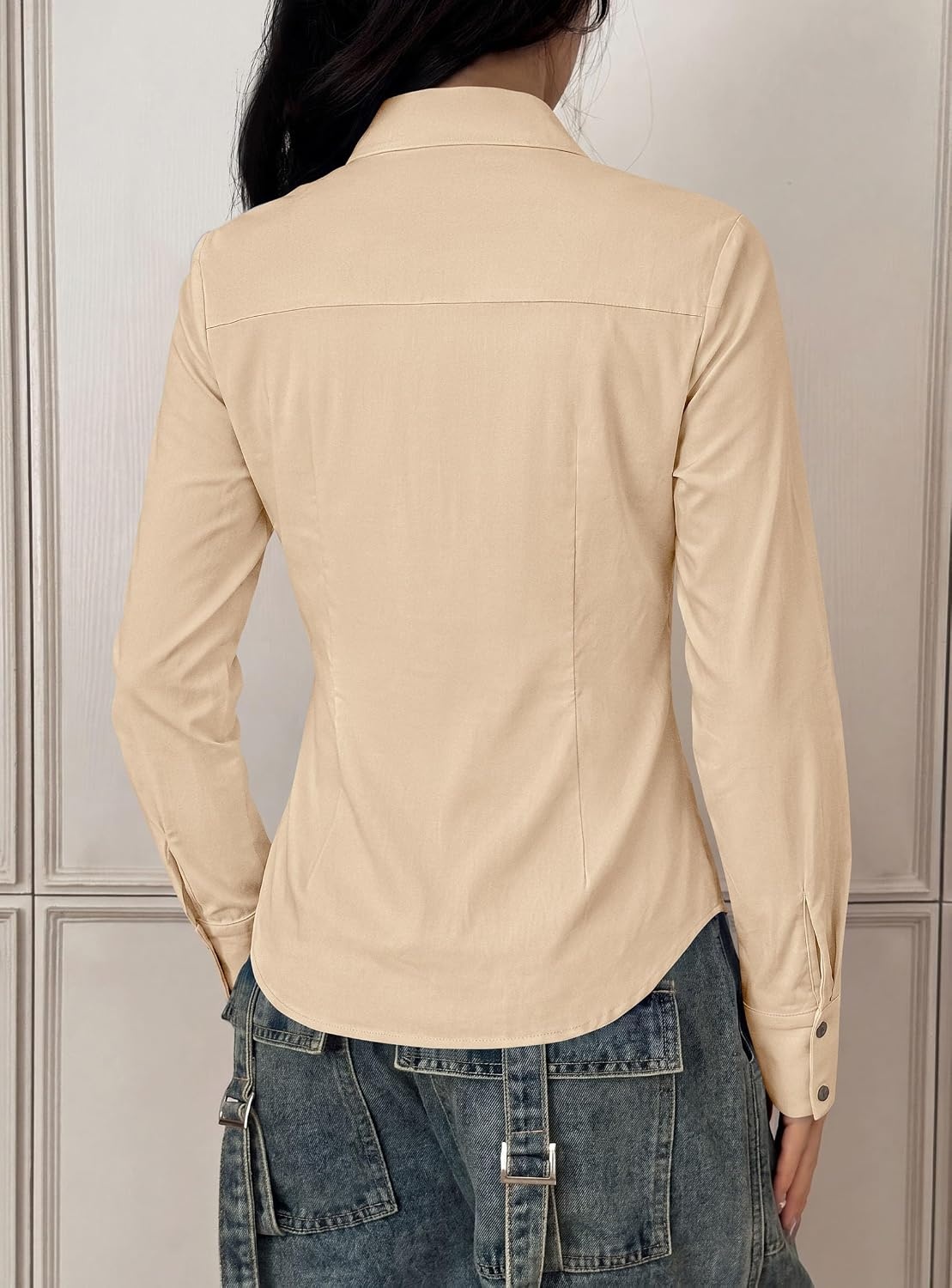 image:imagePRETTYGARDEN Womens Button Down Shirts Long Sleeve BlouseLight Khaki