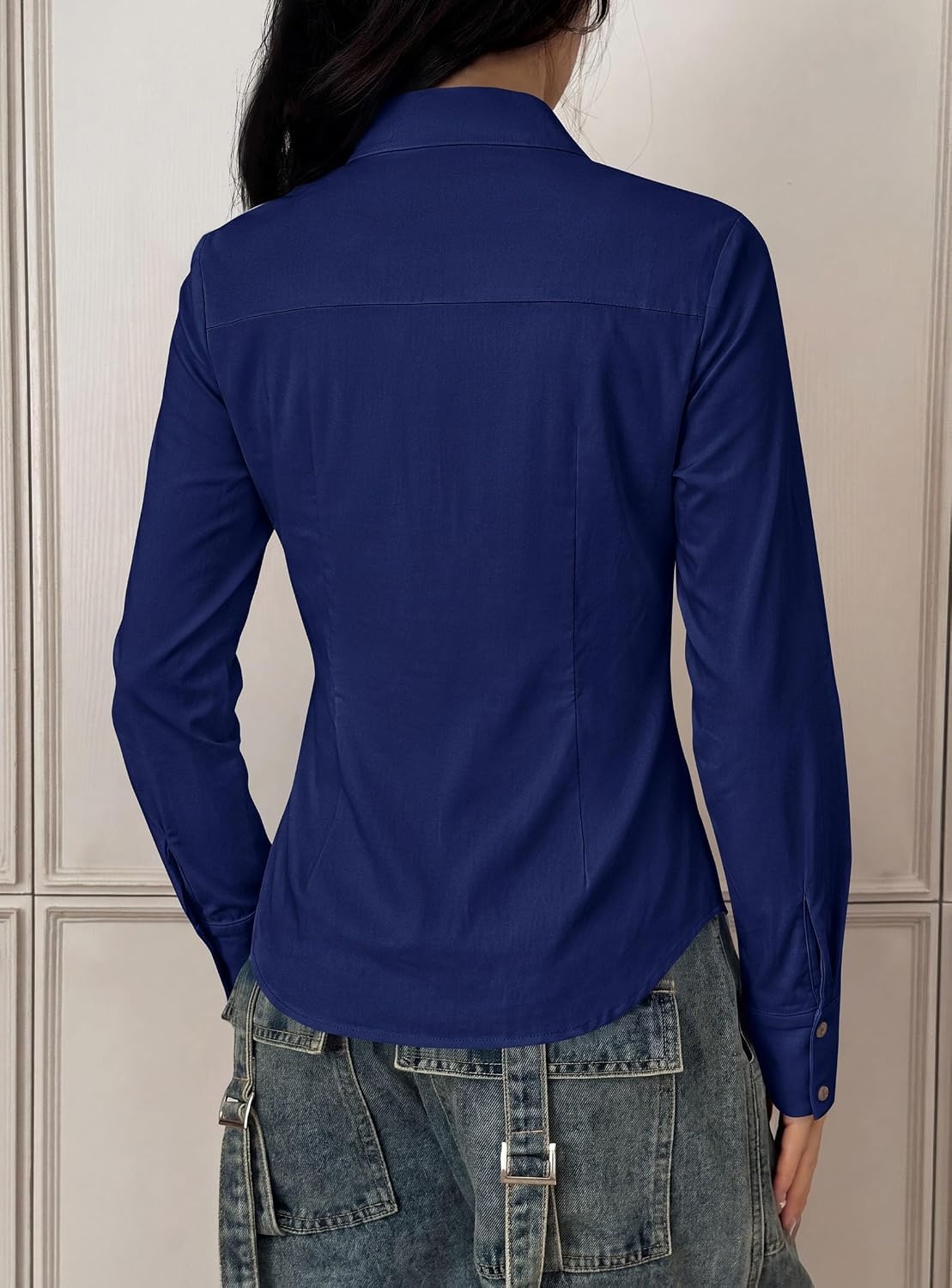 image:imagePRETTYGARDEN Womens Button Down Shirts Long Sleeve BlouseNavy