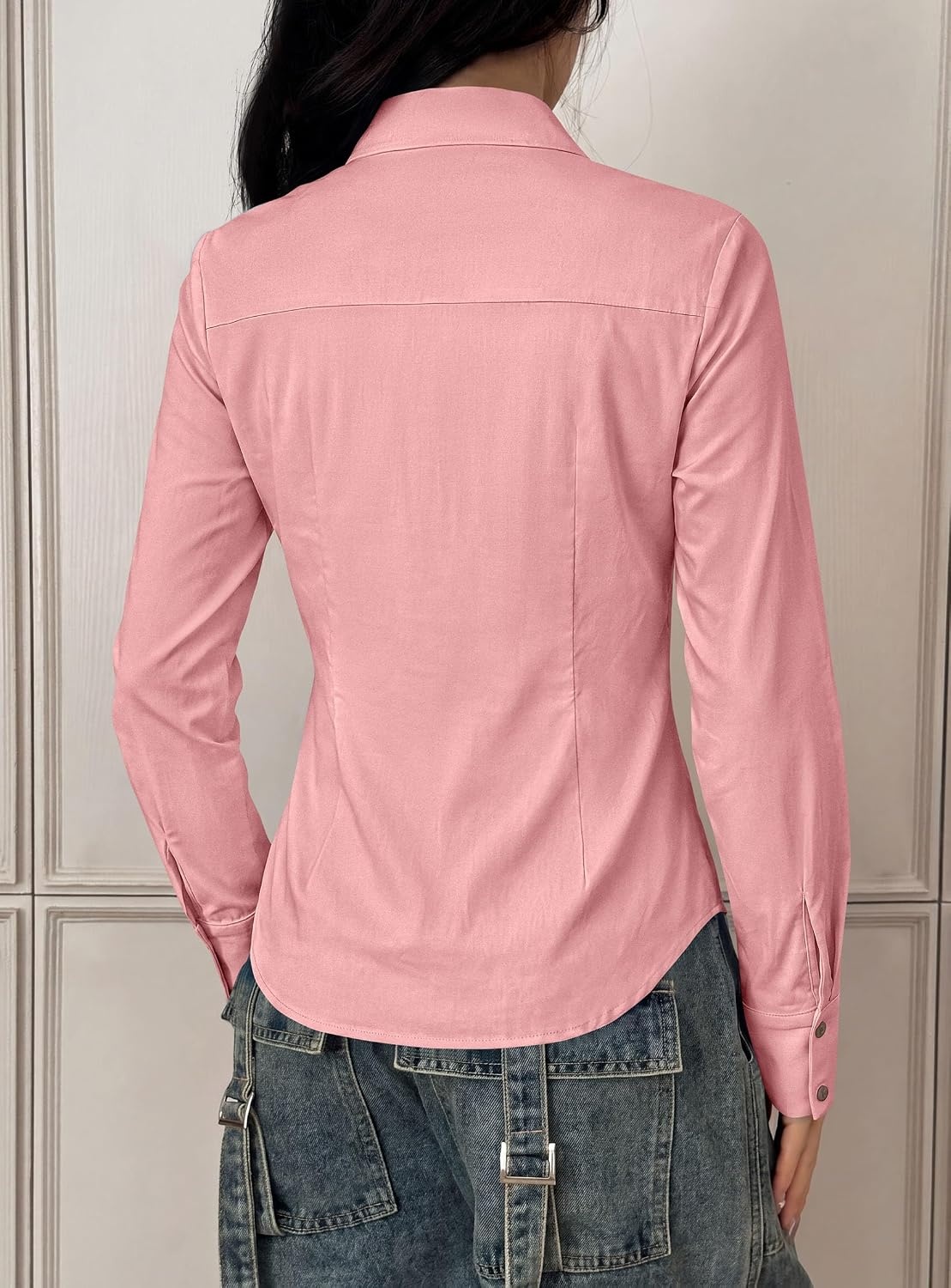 image:imagePRETTYGARDEN Womens Button Down Shirts Long Sleeve BlousePink