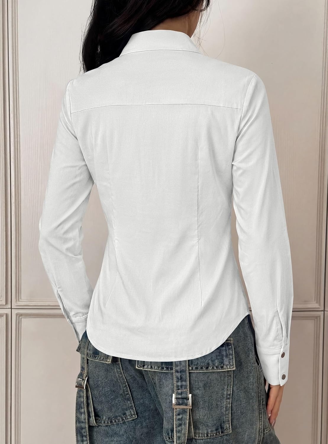 image:imagePRETTYGARDEN Womens Button Down Shirts Long Sleeve BlouseWhite