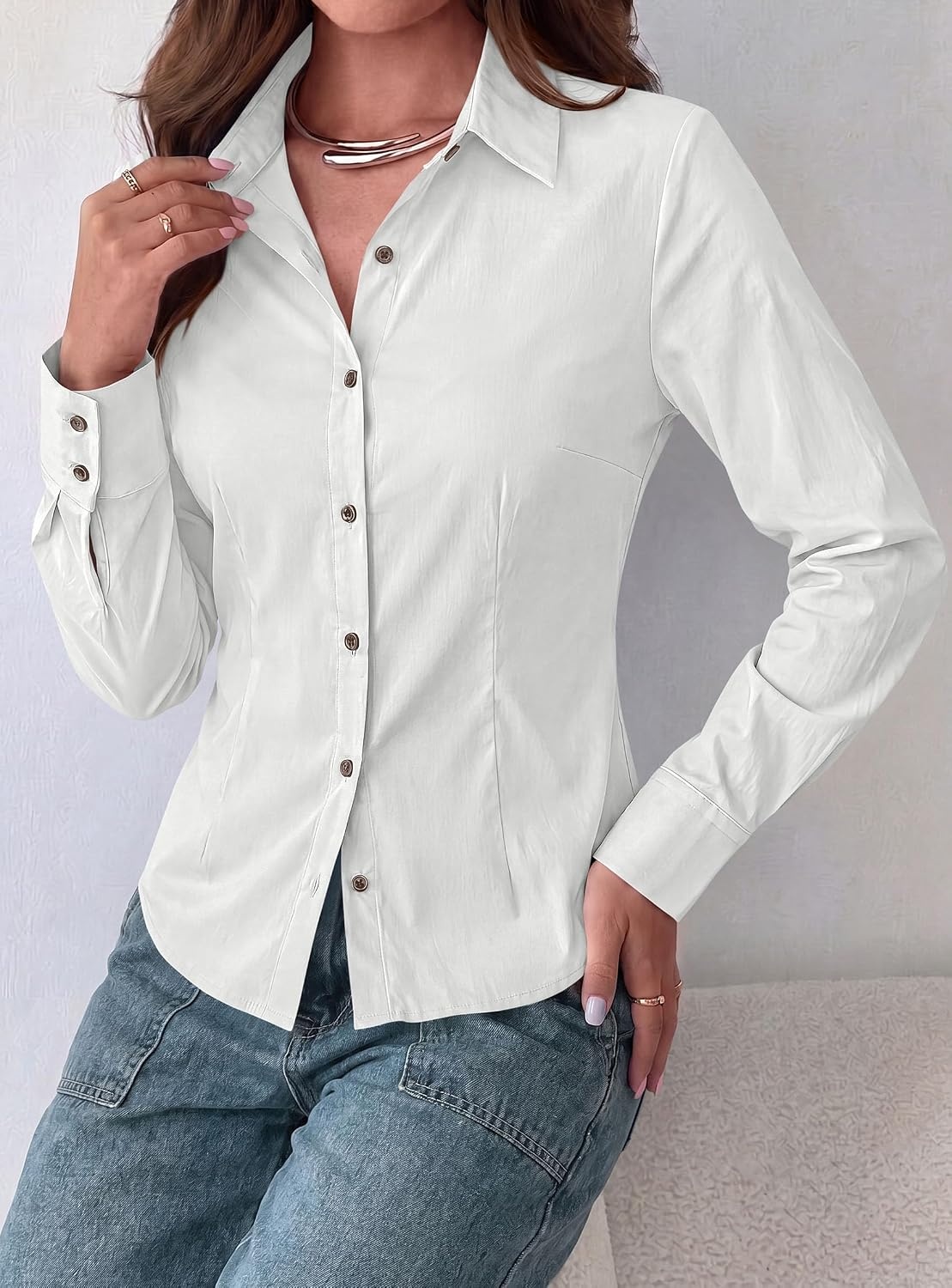 image:imagePRETTYGARDEN Womens Button Down Shirts Long Sleeve BlouseWhite
