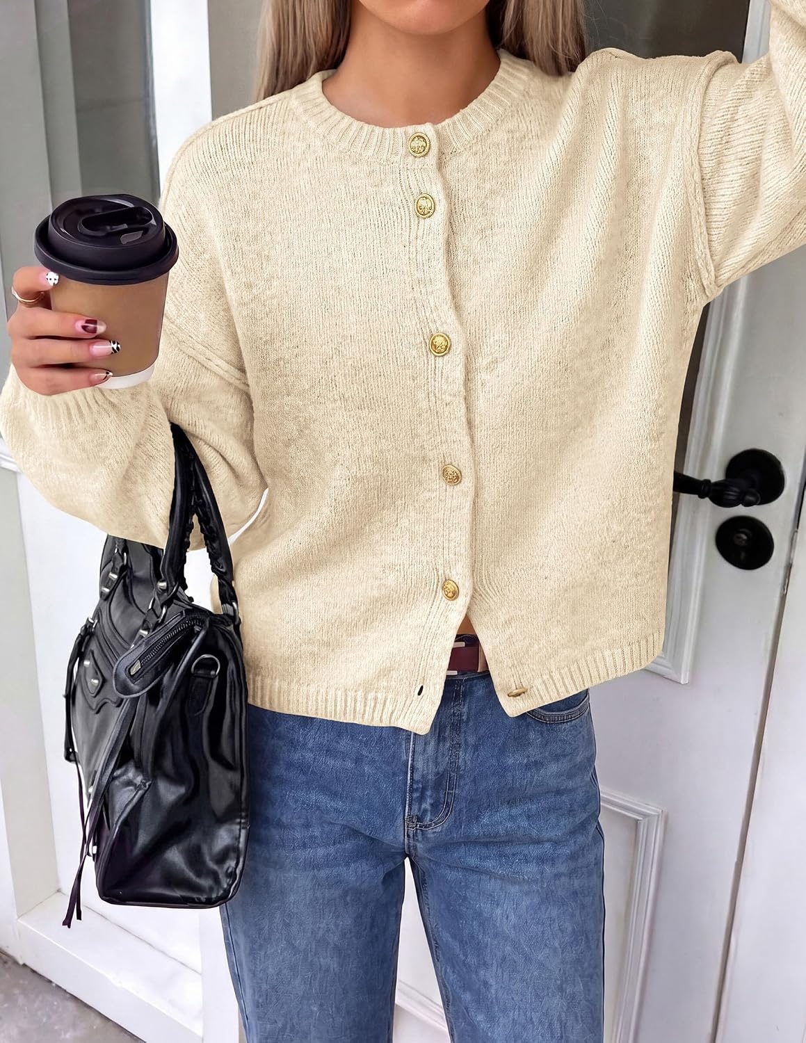 image:imagePRETTYGARDEN Womens Button up Chunky Knit Cardigan SweatersApricot
