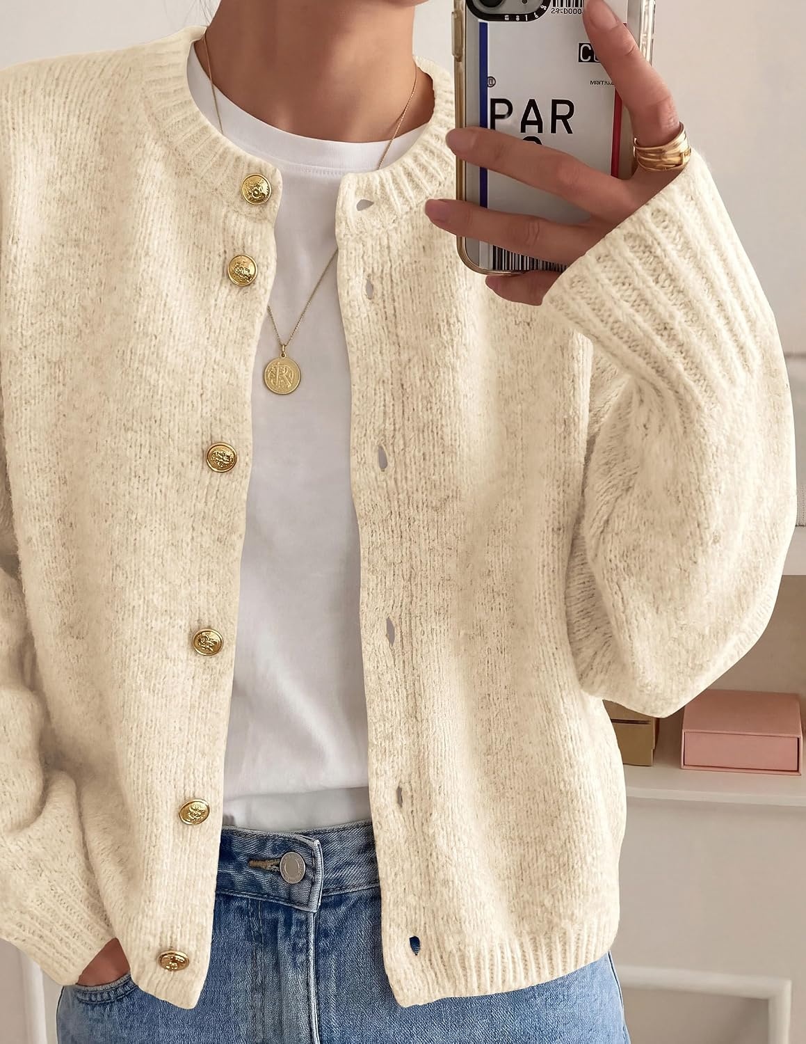 image:imagePRETTYGARDEN Womens Button up Chunky Knit Cardigan SweatersApricot
