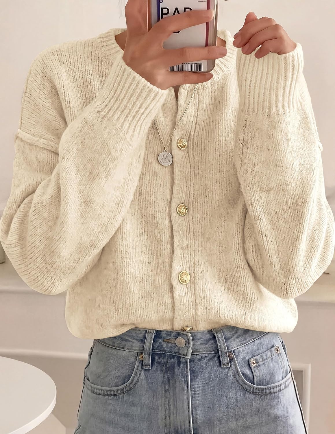 image:imagePRETTYGARDEN Womens Button up Chunky Knit Cardigan SweatersApricot
