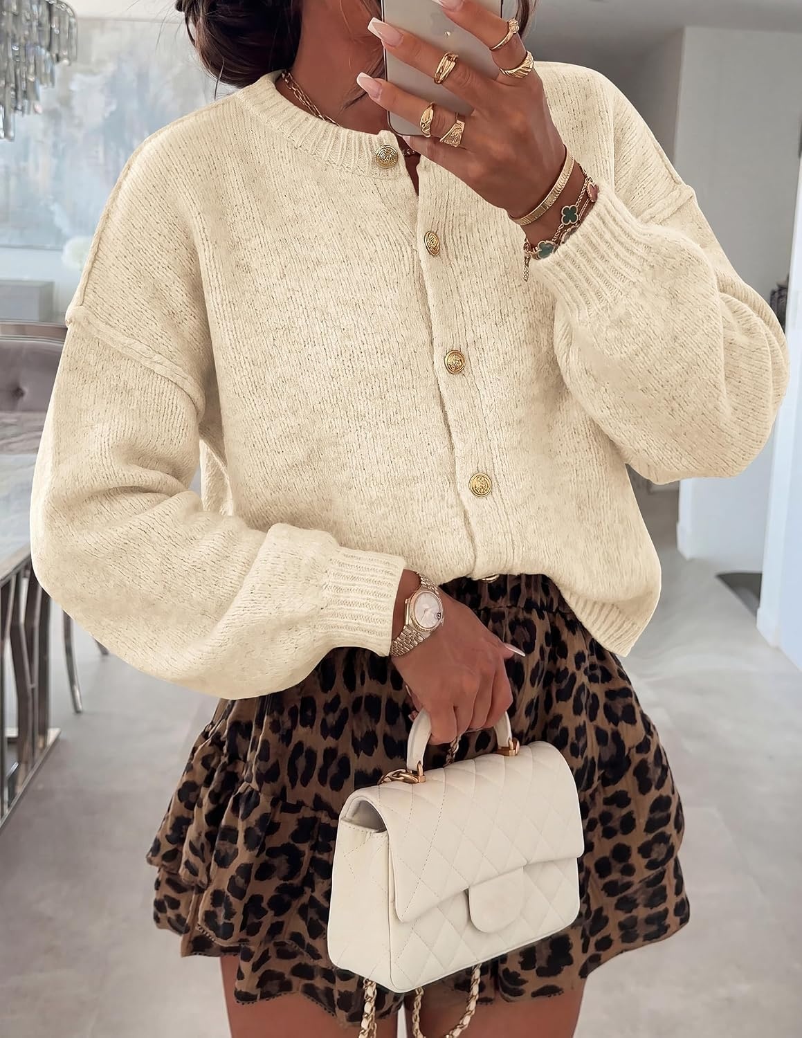image:imagePRETTYGARDEN Womens Button up Chunky Knit Cardigan SweatersApricot