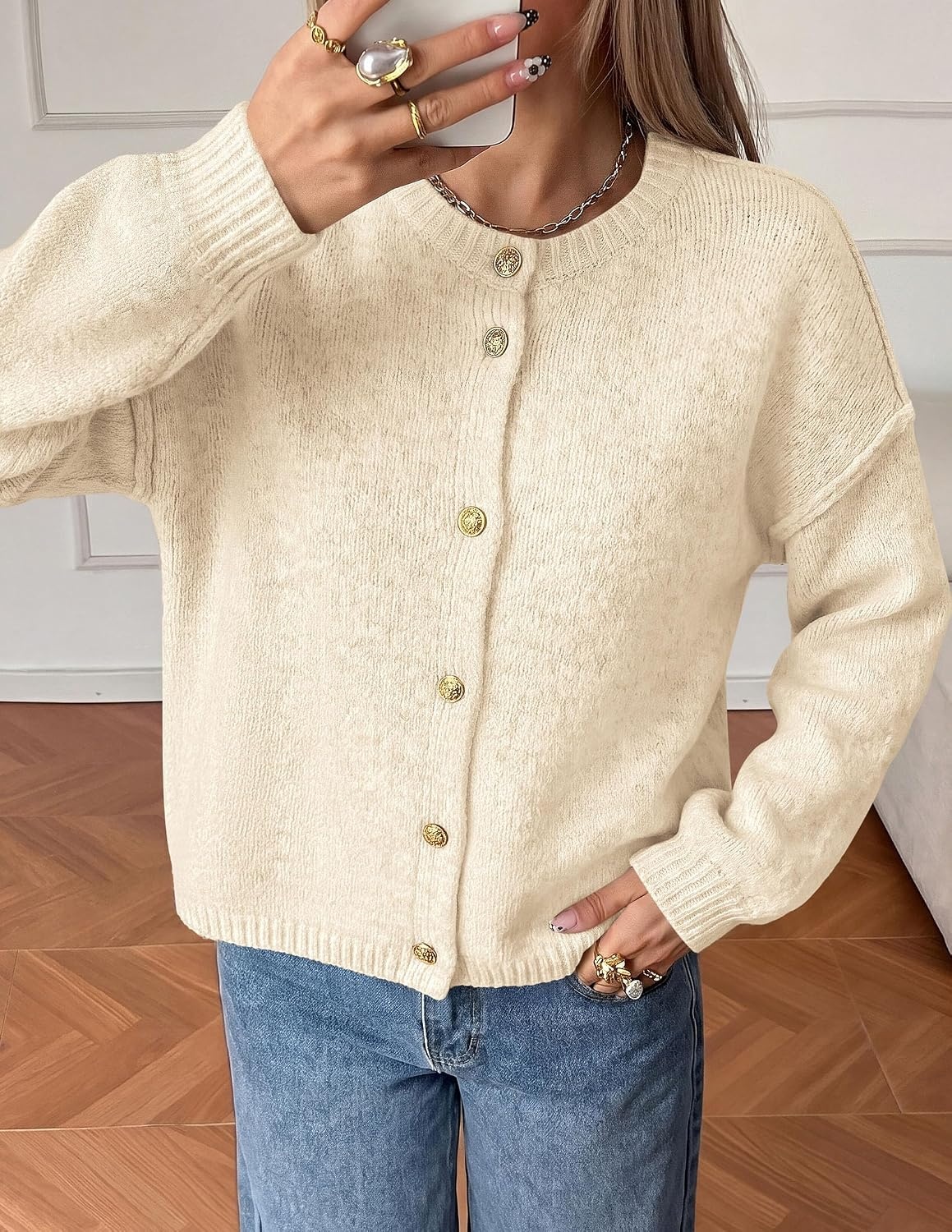 image:imagePRETTYGARDEN Womens Button up Chunky Knit Cardigan SweatersApricot