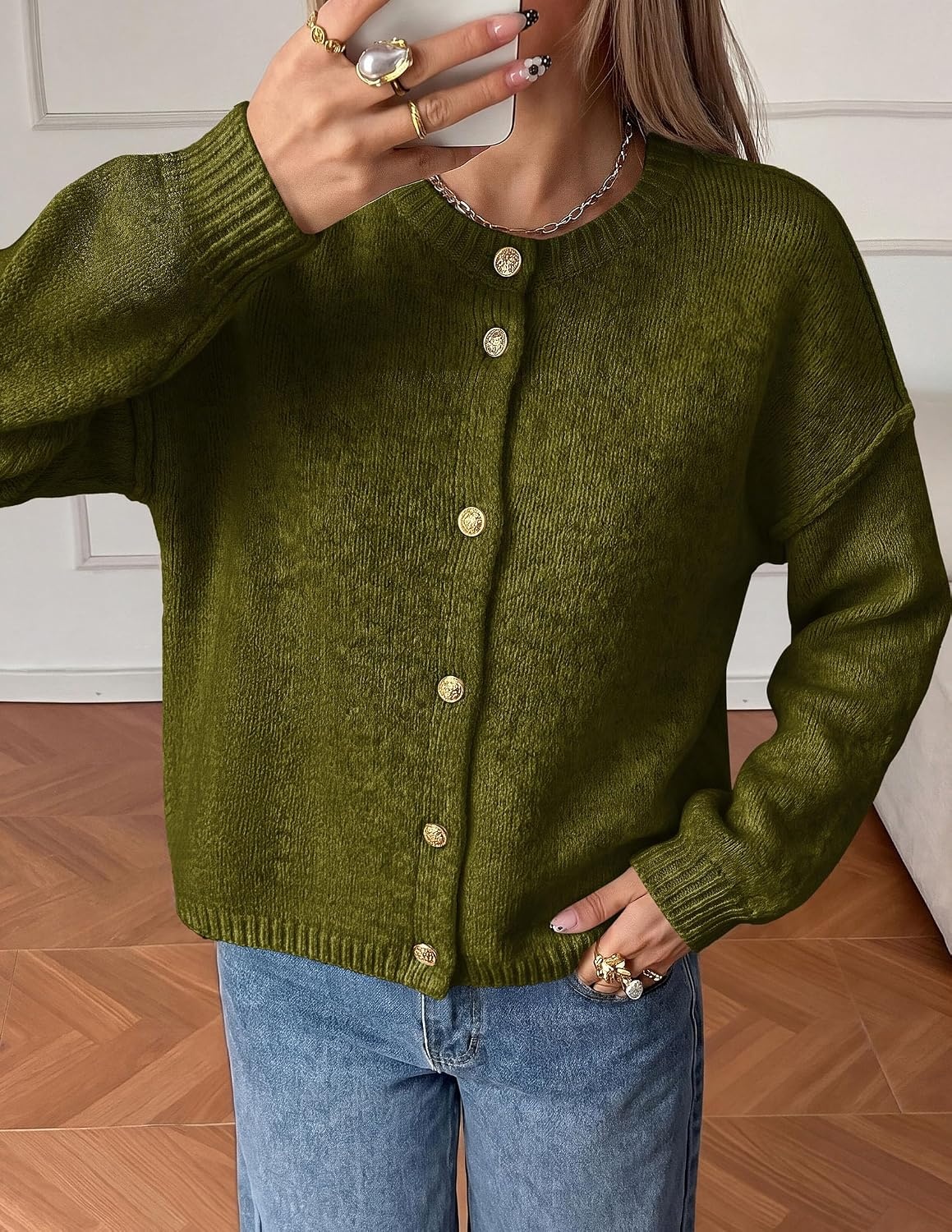 image:imagePRETTYGARDEN Womens Button up Chunky Knit Cardigan SweatersArmy Green